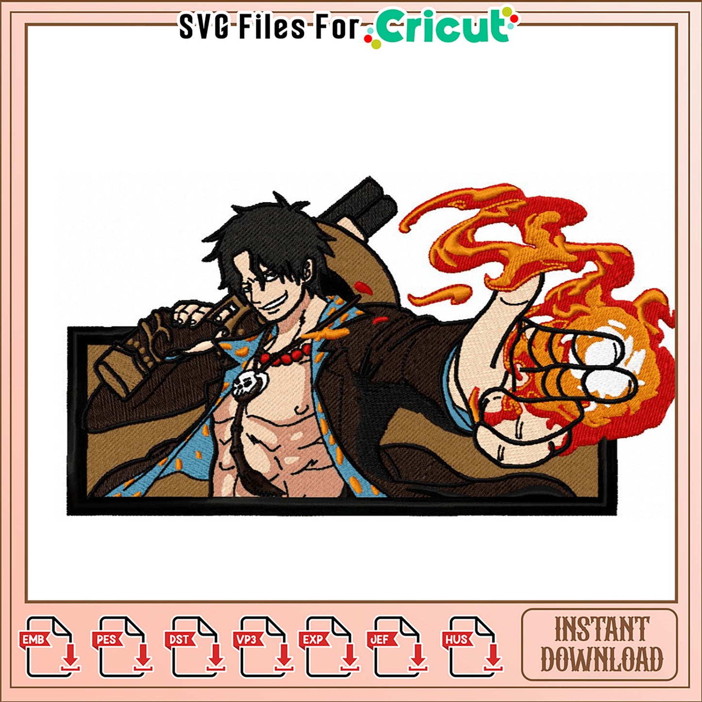 Dynamic Fire Warrior Embroidery Design Downloadable File