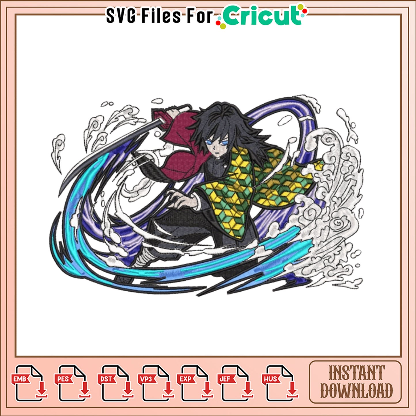 Dynamic Water Wave Embroidery Design Instant Download