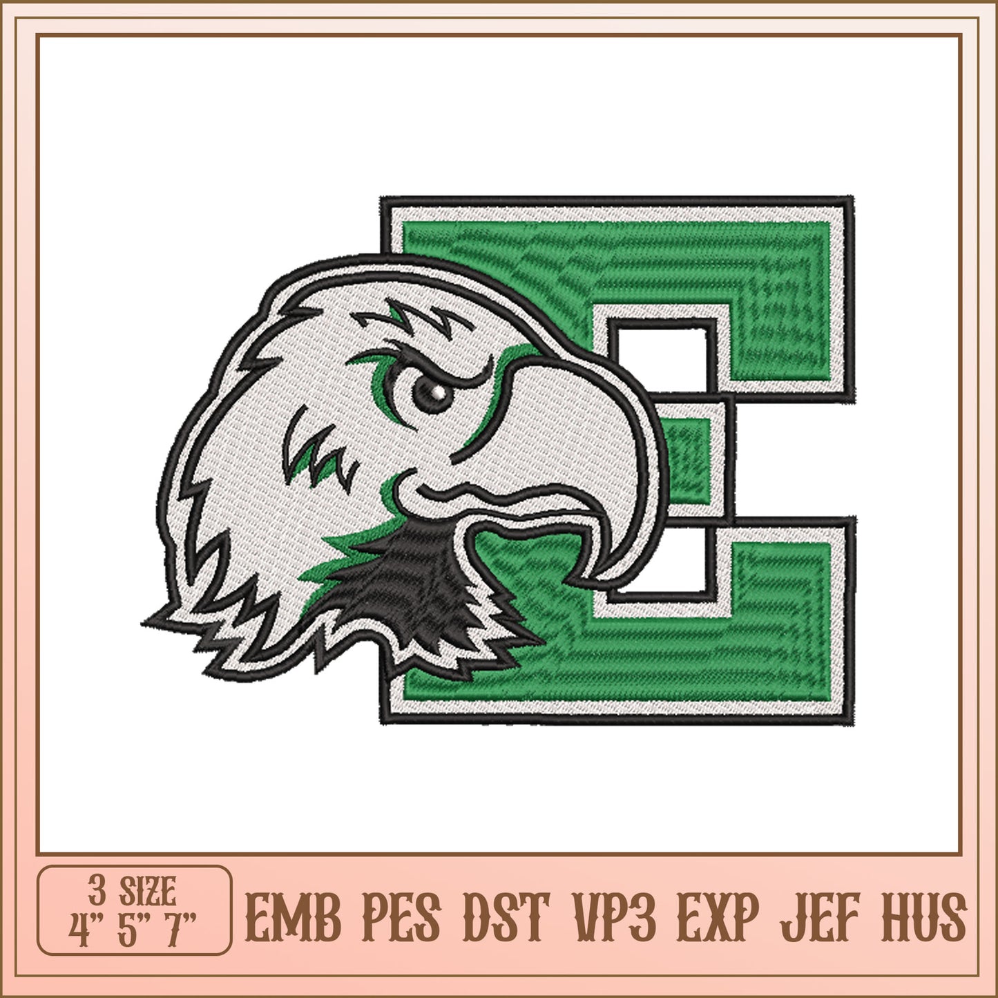 Eagle Letter E Embroidery Design