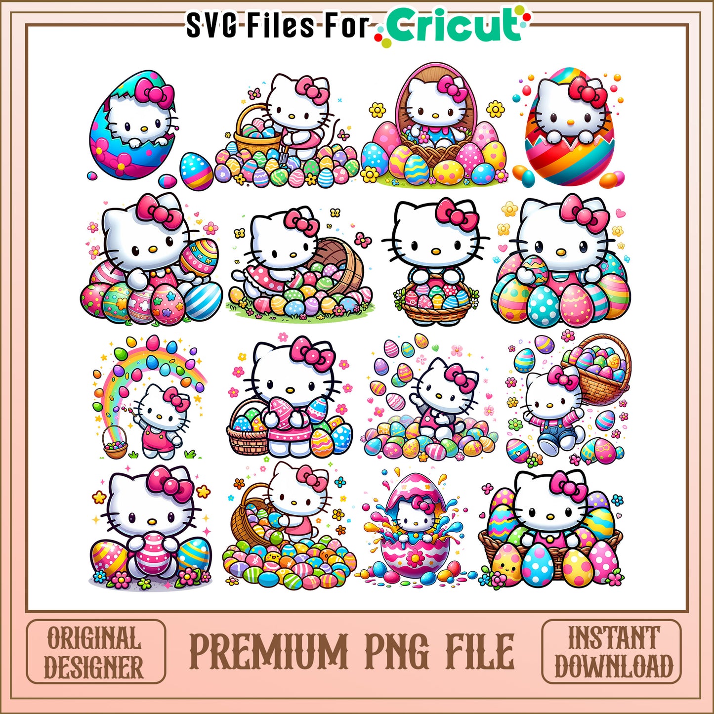 Hello kitty easter eggs bundle png, hello kitty easter png
