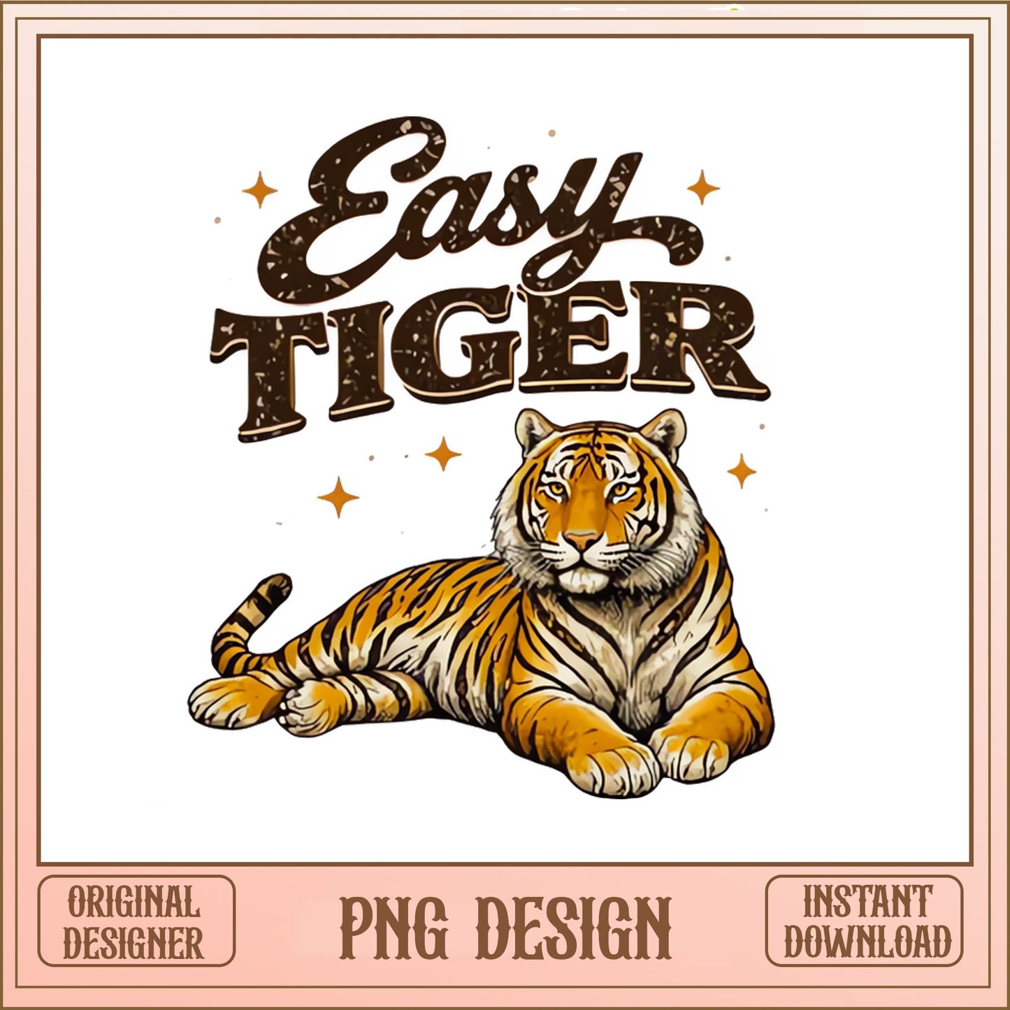 Easy Tiger PNG, Retro Tiger Sublimation, Wild Animal PNG