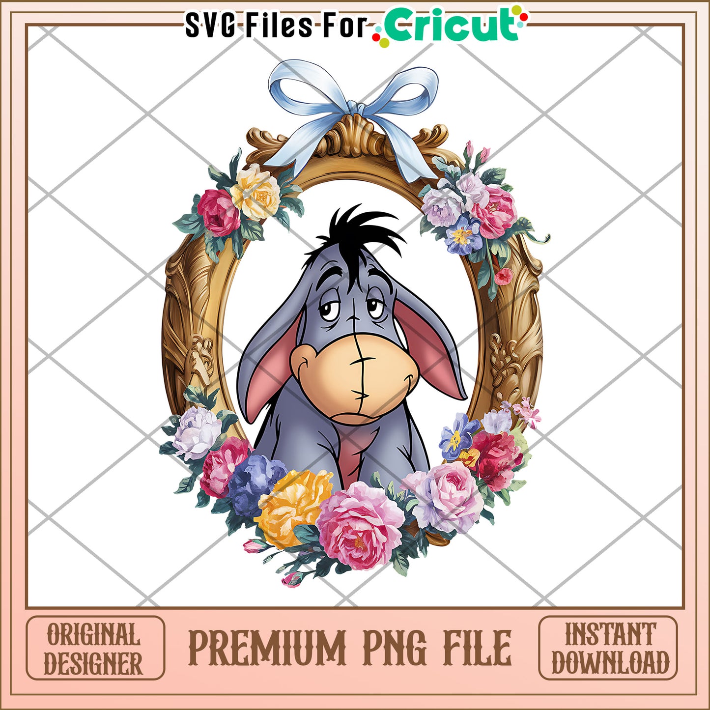 Eeyore Floral Frame PNG Design, Perfect for Instant Download Use
