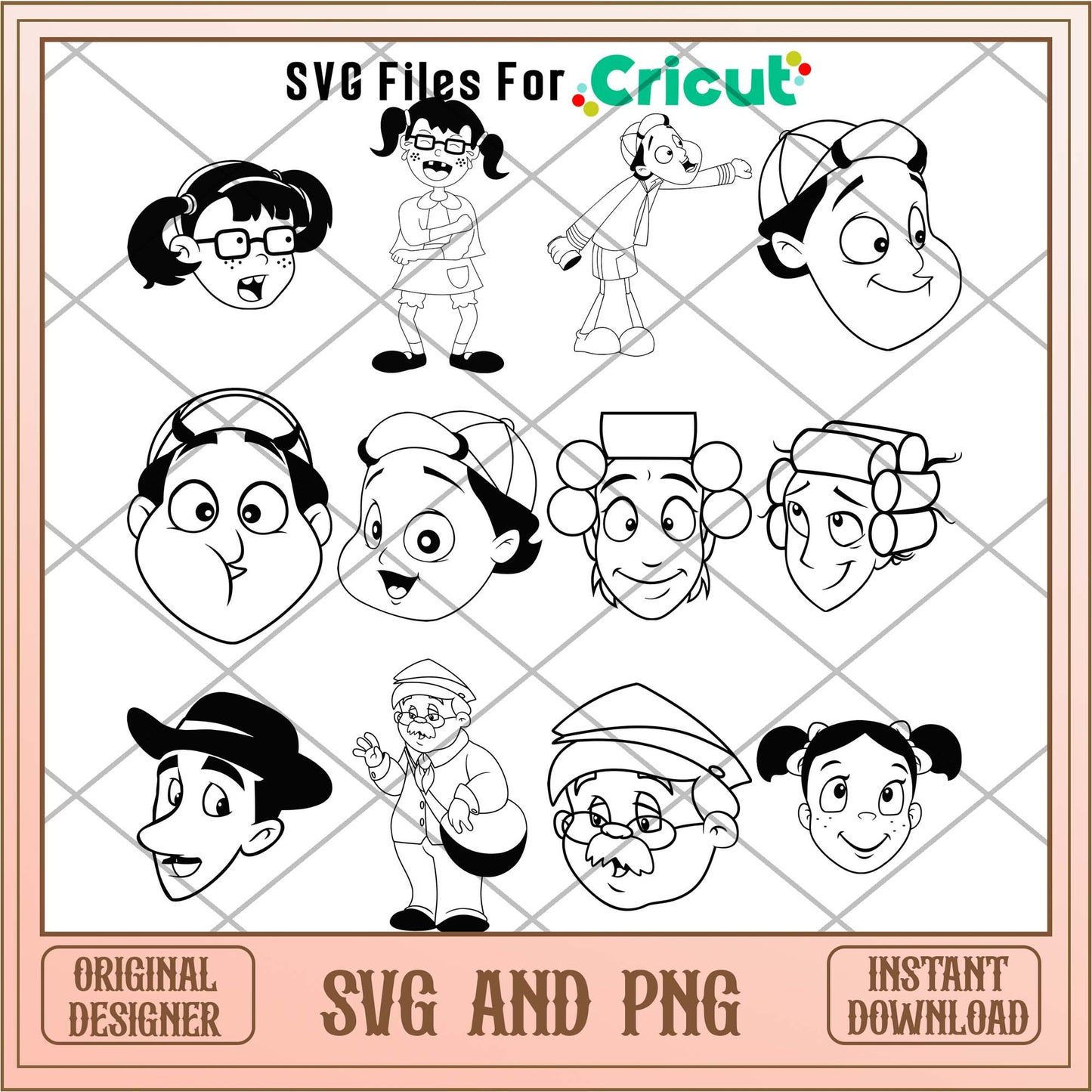 El chavo cartoon head black and white svg bundle