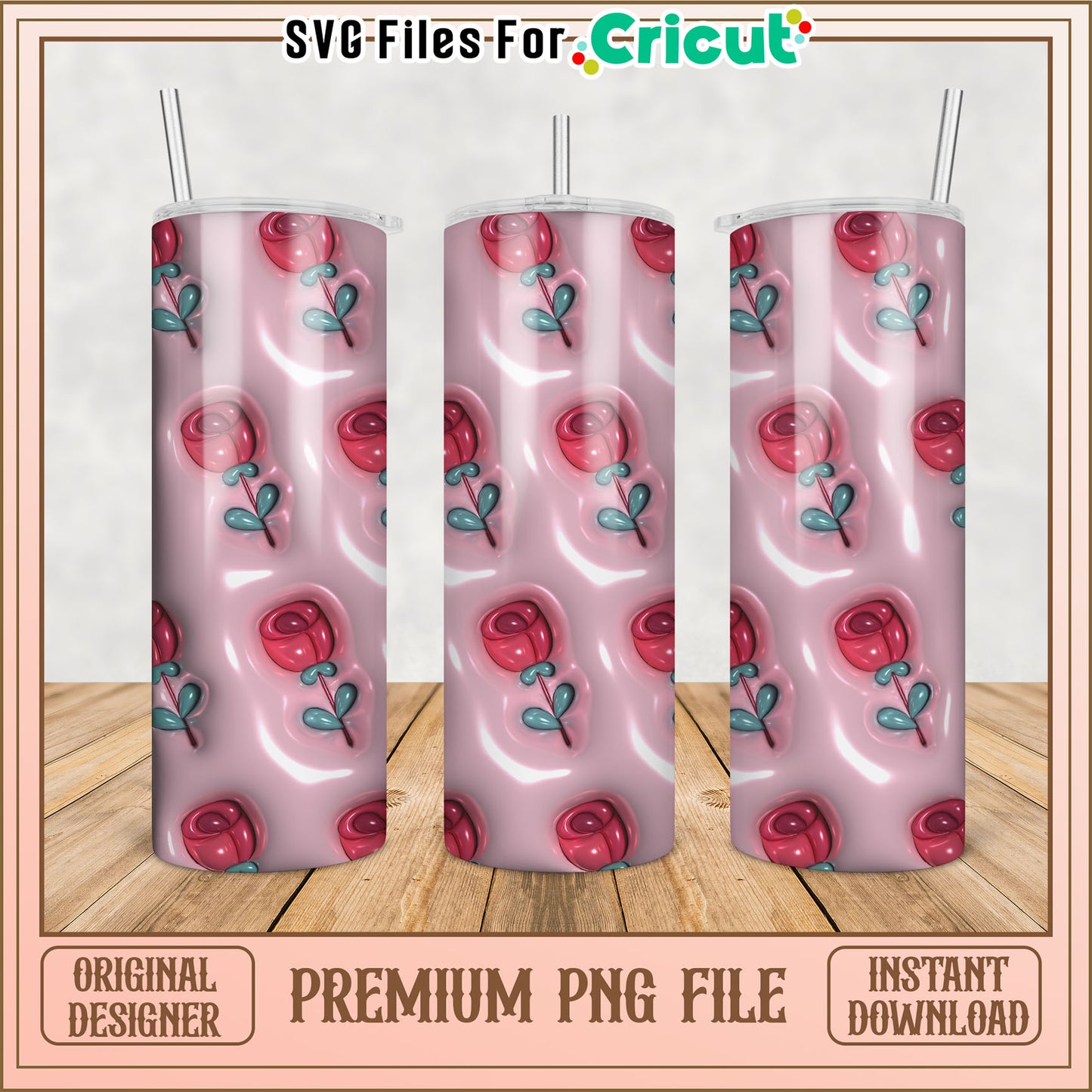 Elegant Rose Tumbler PNG Design for Cricut Craft Projects