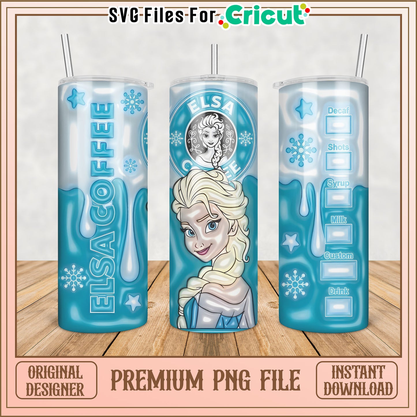 Elsa Coffee Tumbler PNG Design for Cricut Instant Download