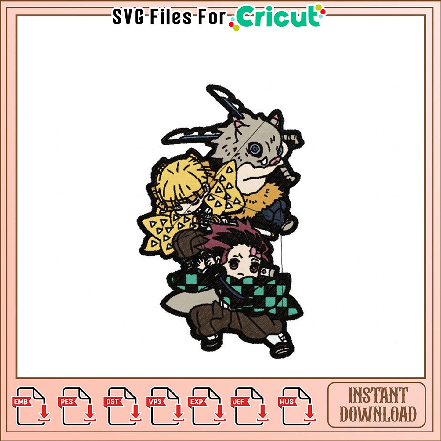 Embroidery Design Cute Anime Characters Instant Download
