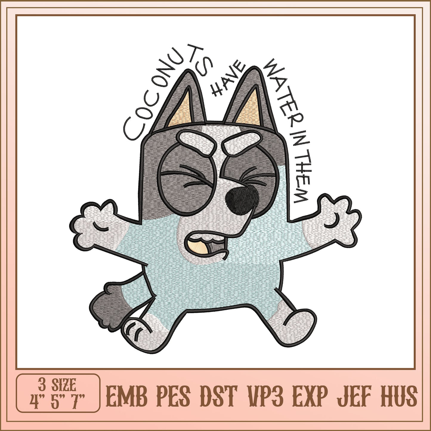 Embroidery Design Cute Dog Coconut Water