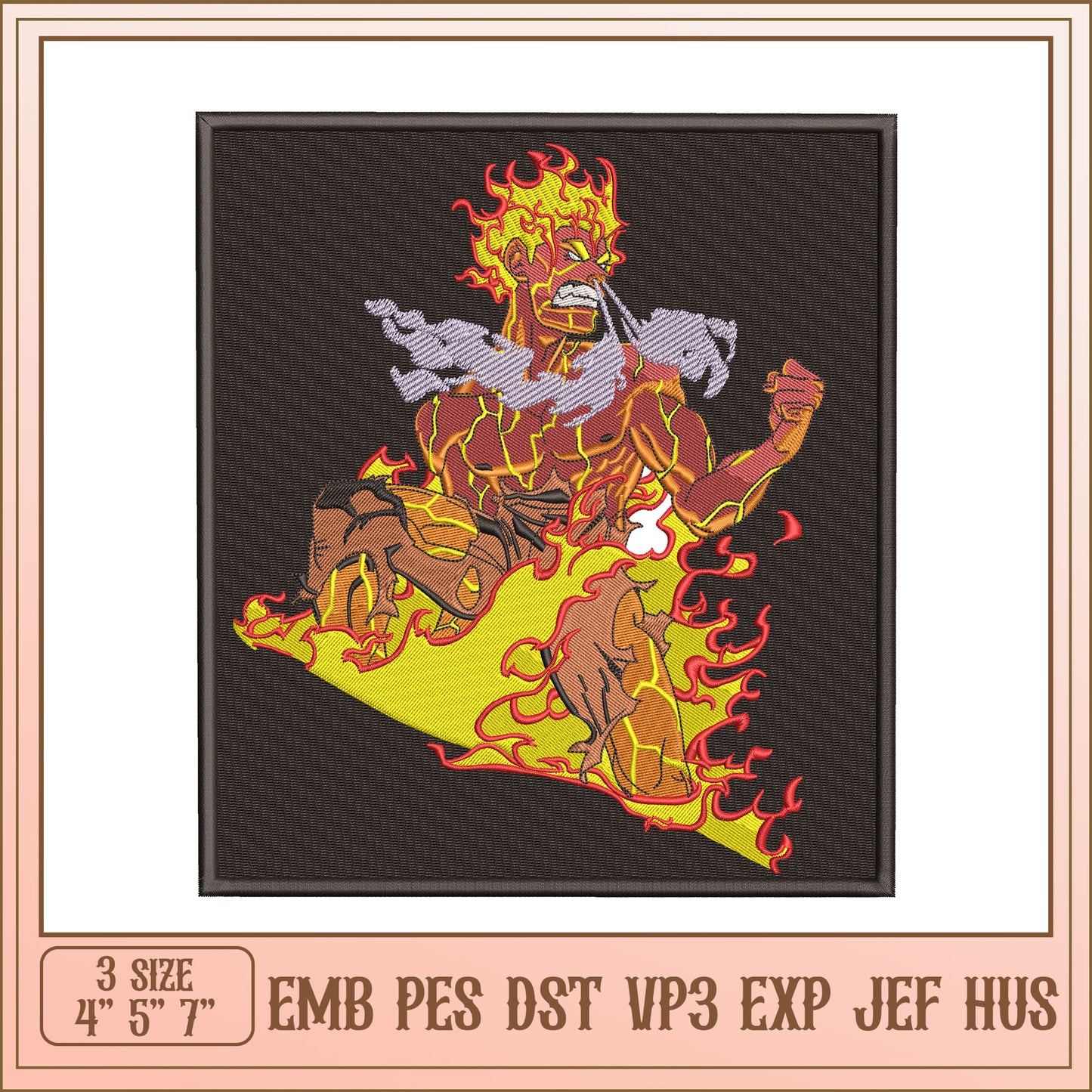 Embroidery Design Fiery Anime Figure