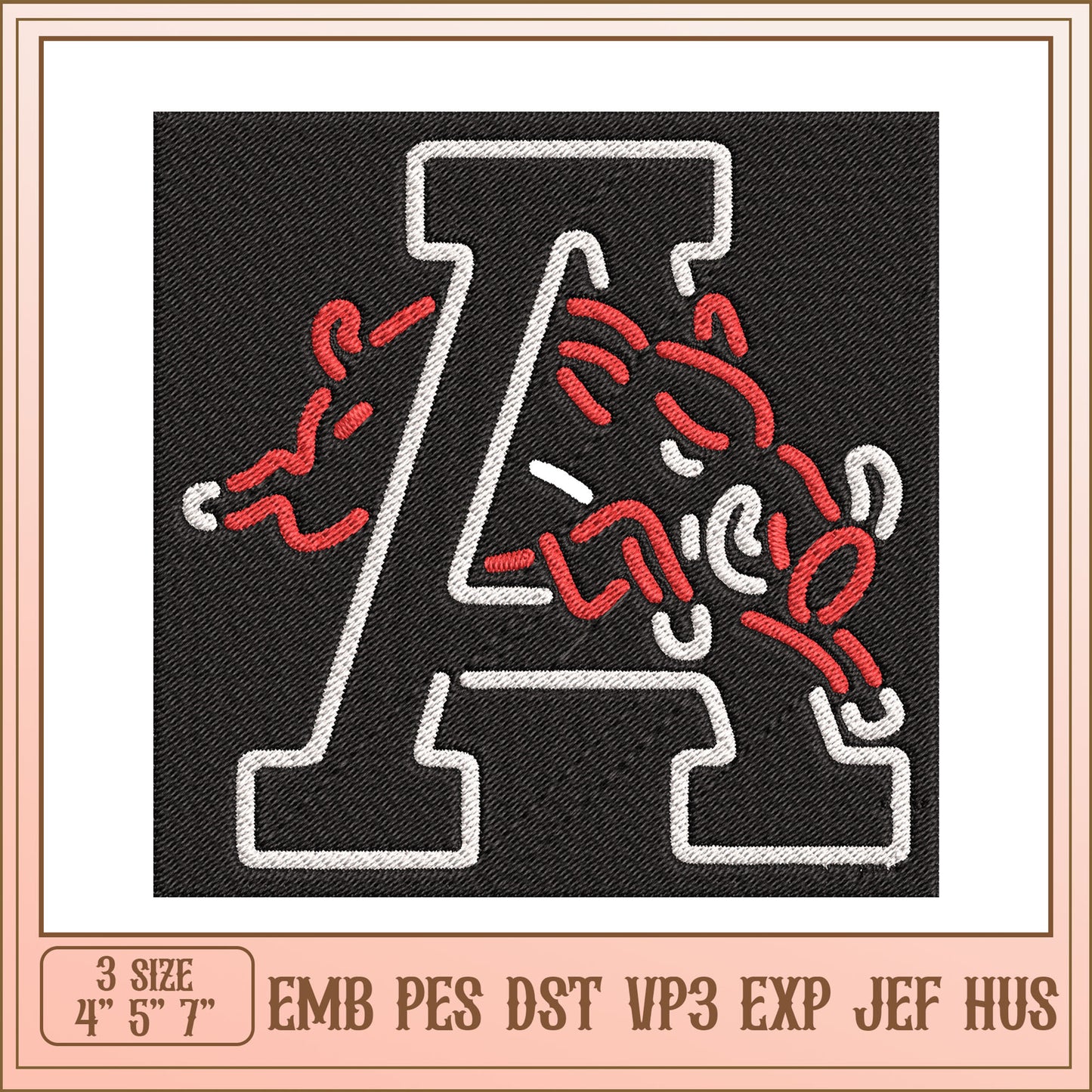 Embroidery Design Letter A with Playful Fox Motif in Three Sizes