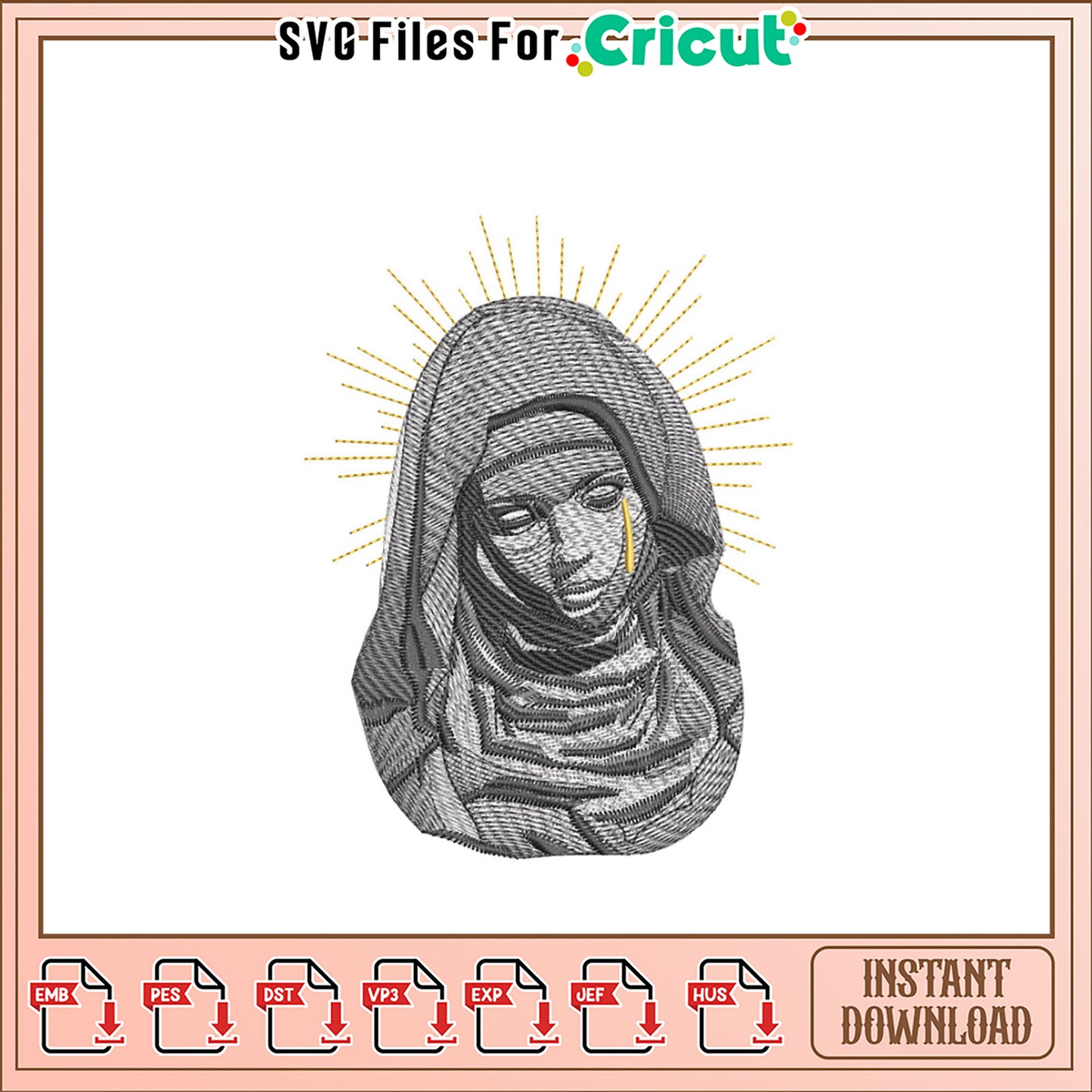 Embroidery Design Modern Mary Instant Download