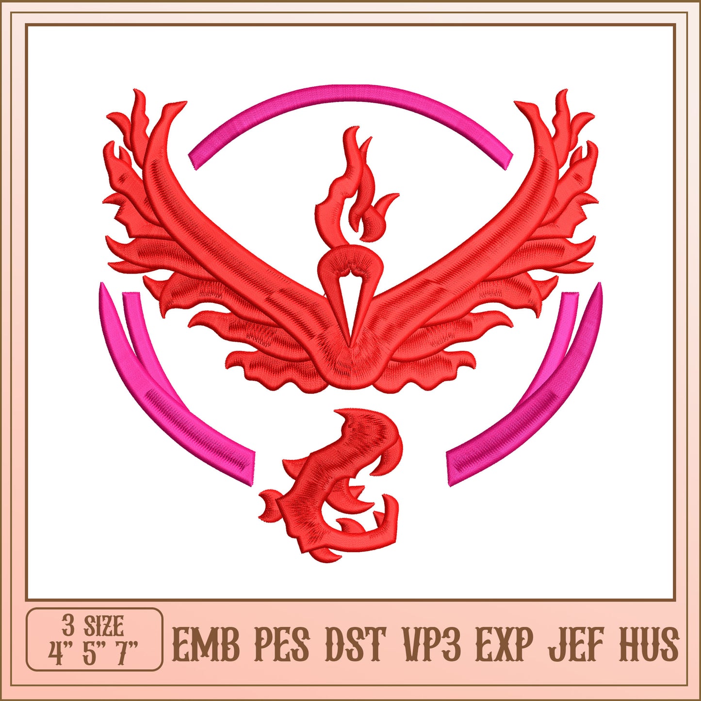 Embroidery Design Red Bird 3 Sizes