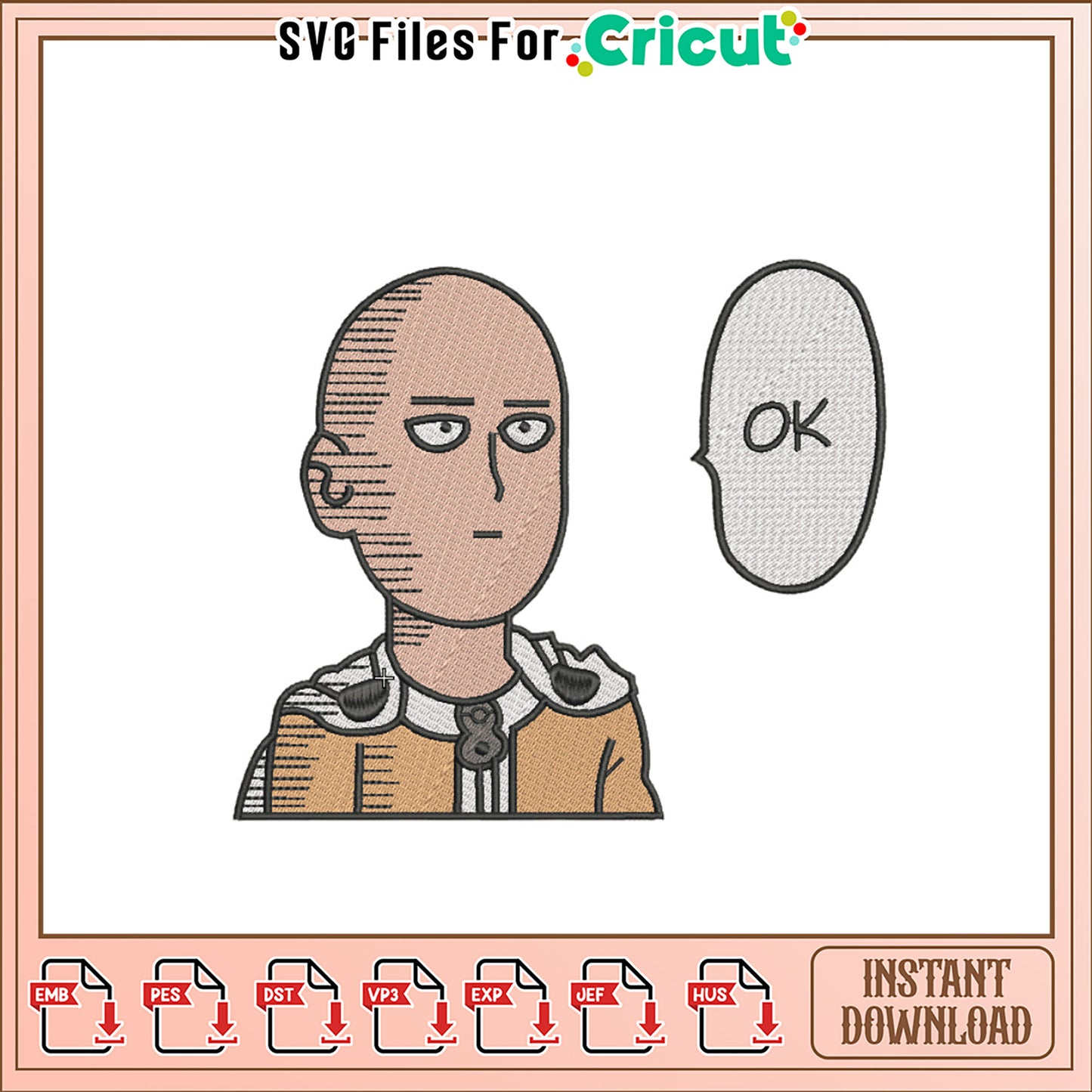 Embroidery Design Saitama Character Instant Download File