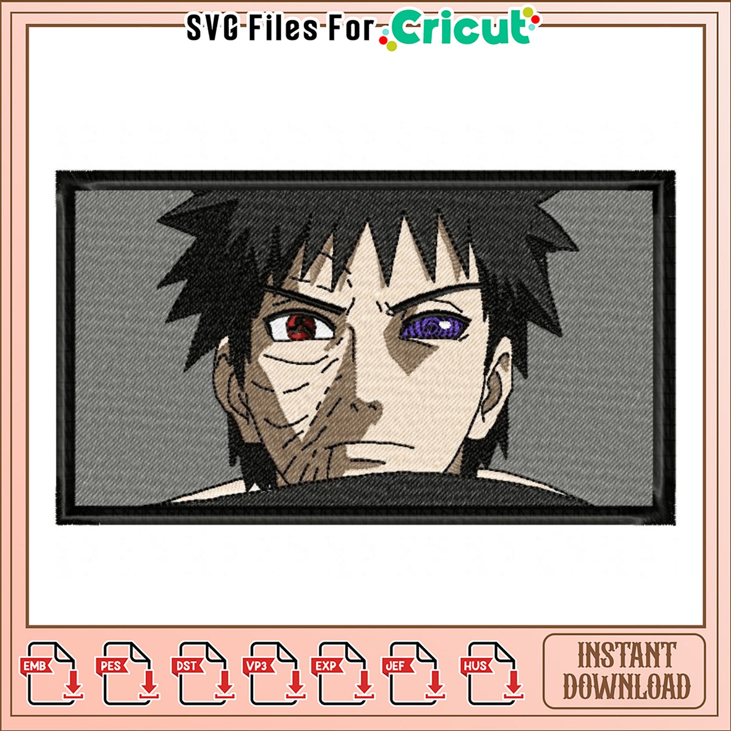 Embroidery Design of Intense Anime Character Face