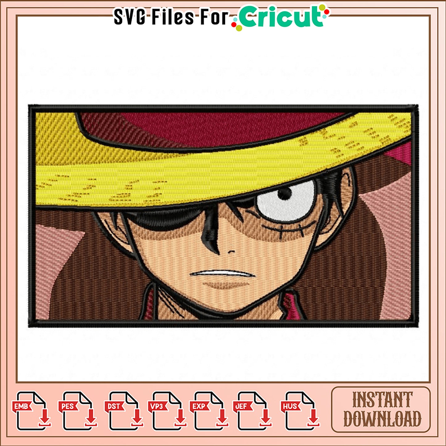 Embroidery Design of Pirate Character in Hat Art