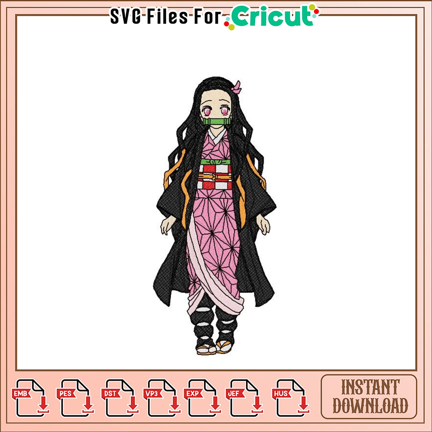 Embroidery Design of a Character in Traditional Kimono
