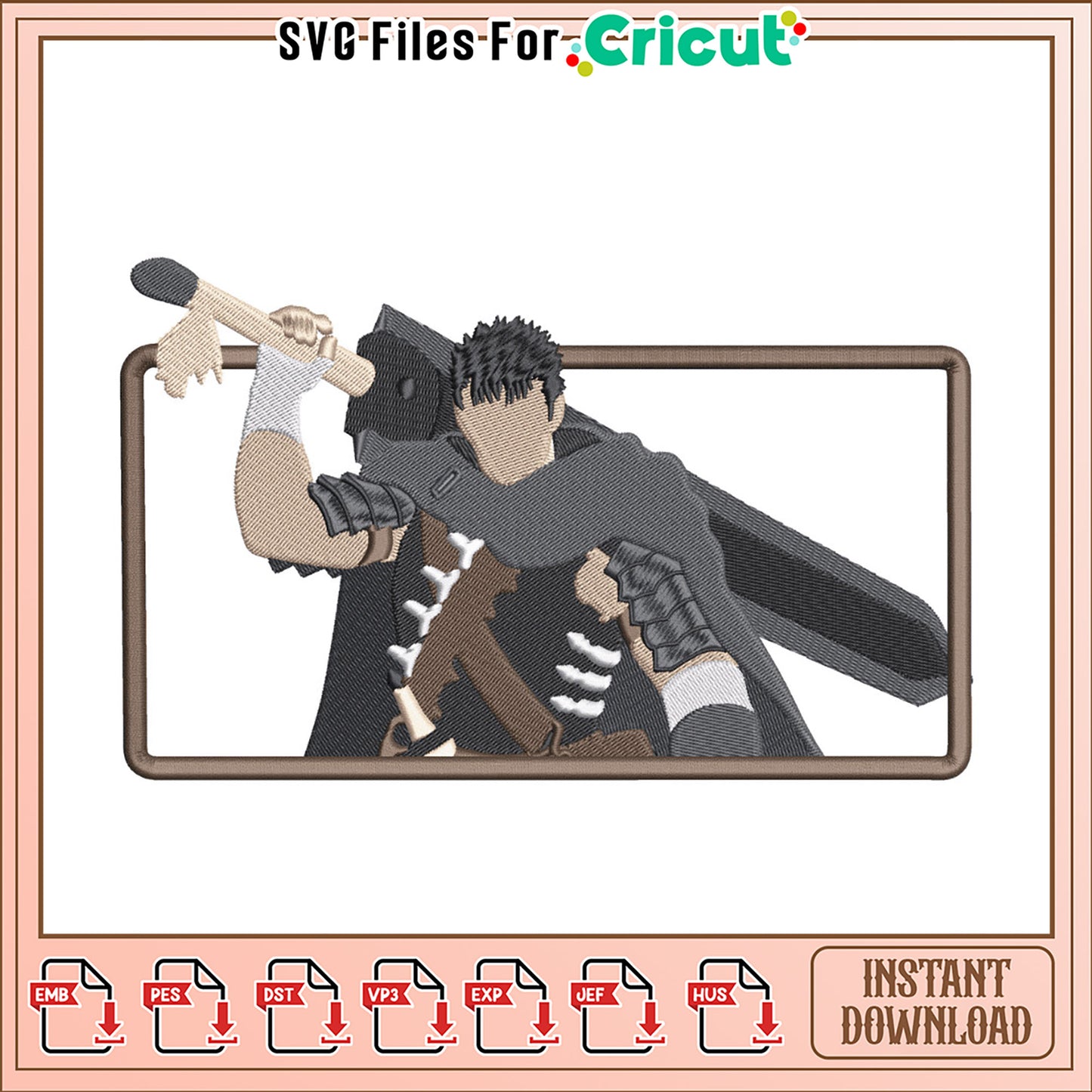 Epic Warrior Embroidery Design for Instant Download