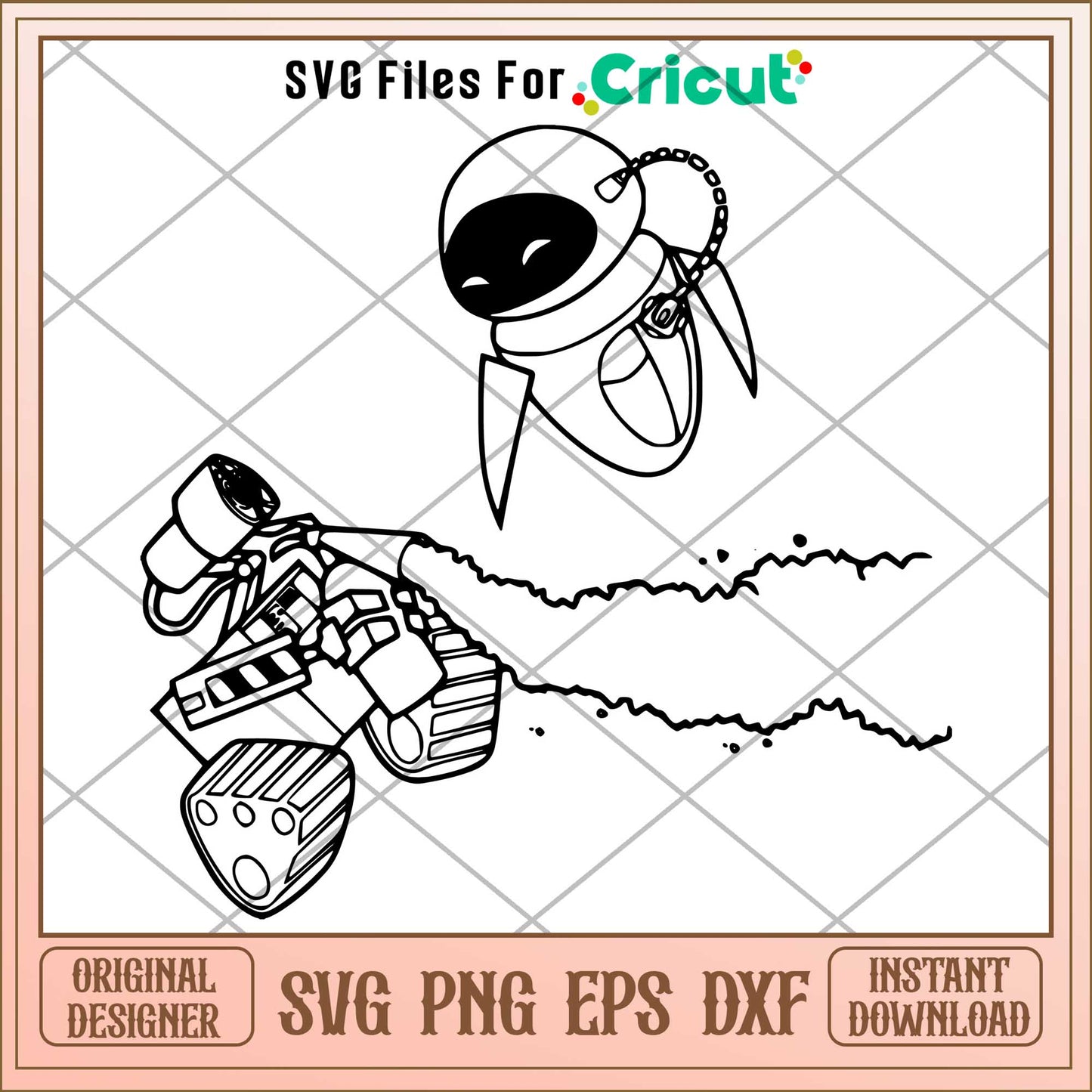 Eve and walle flying Coloring svg, walle svg, digital dowload