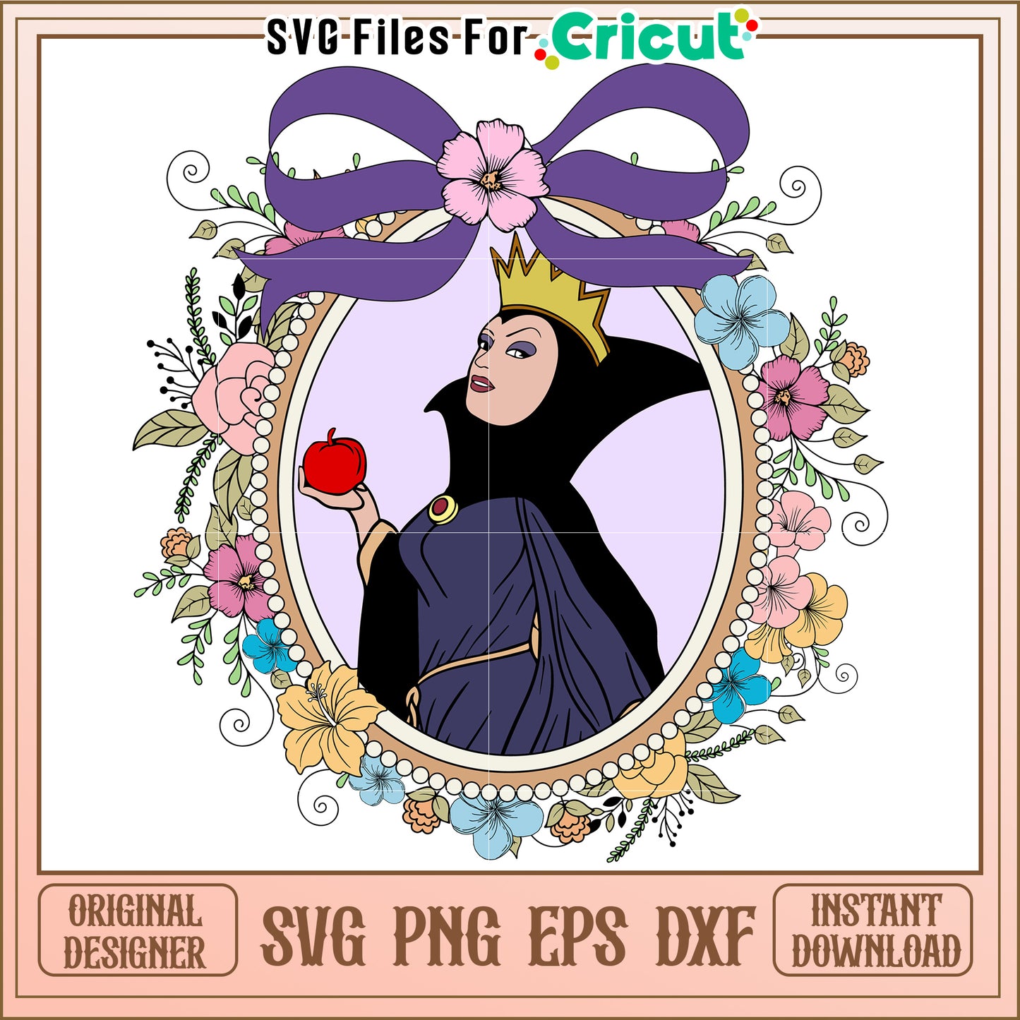 Evil Queen SVG Floral Frame Cricut PNG EPS DXF