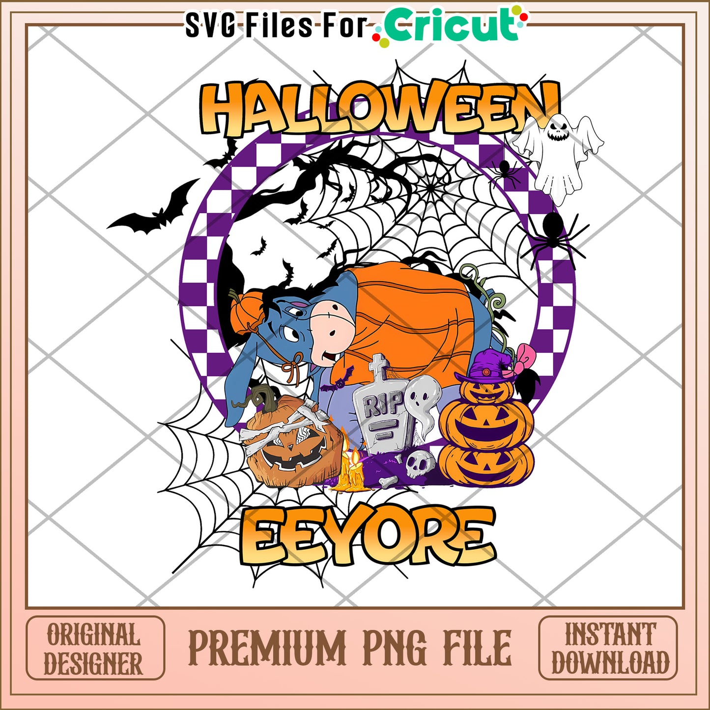 Eyore halloween png, halloween decorations png, spooky fall png