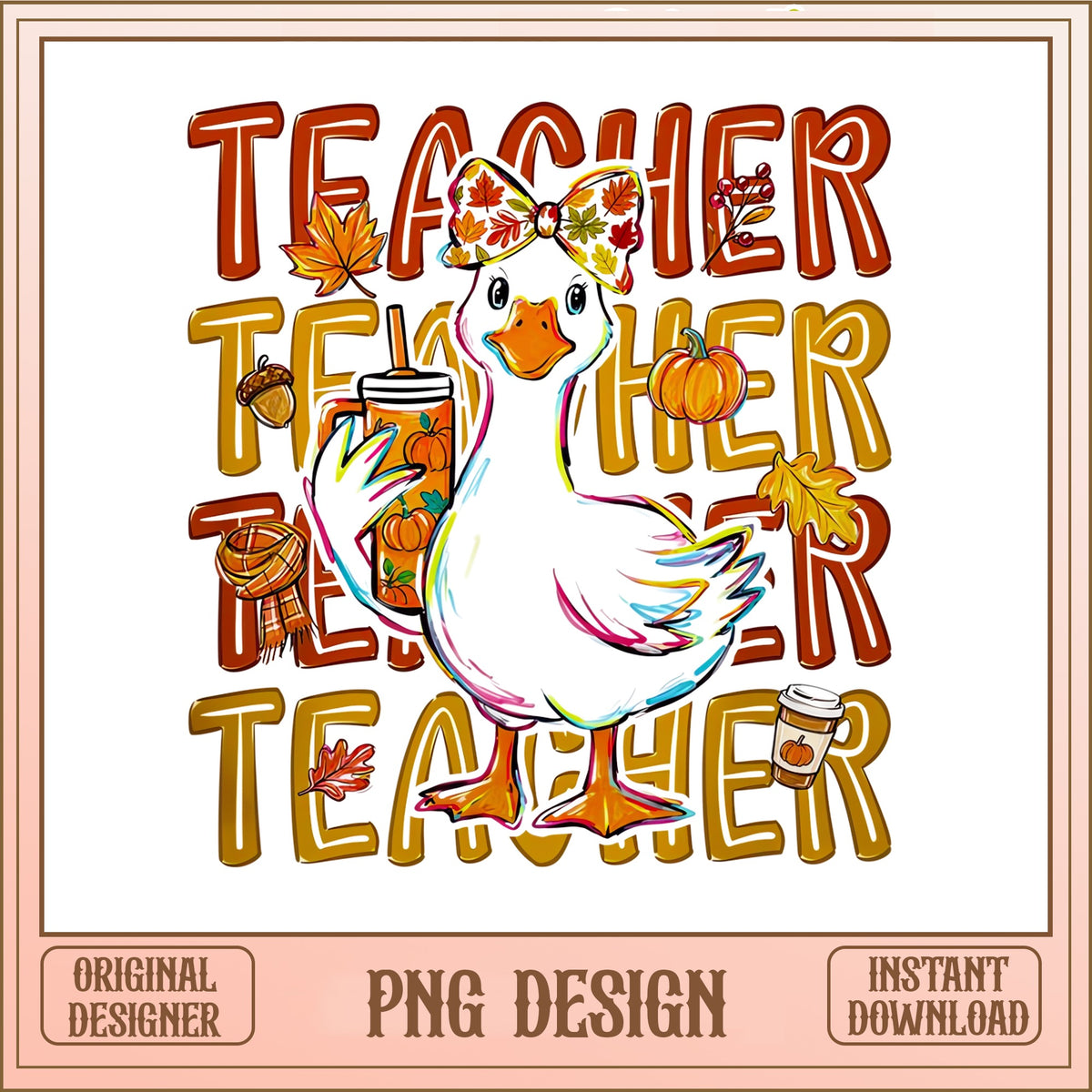 Fall Teacher Duck PNG, Autumn Goose Teacher Design, Teacher PNG