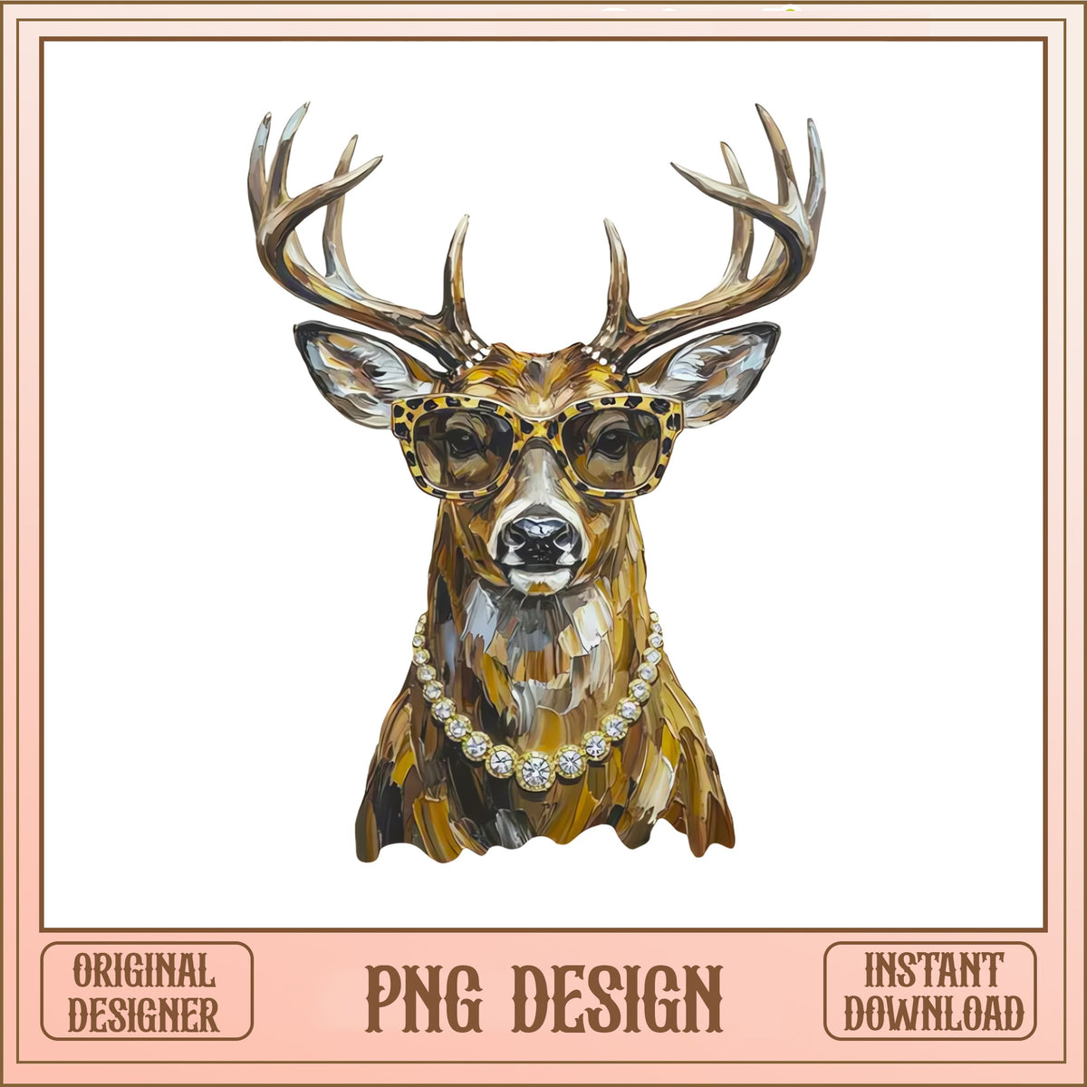 Fancy Deer With Leopard Glasses PNG, Glamour Deer PNG, Deer Sublimation PNG