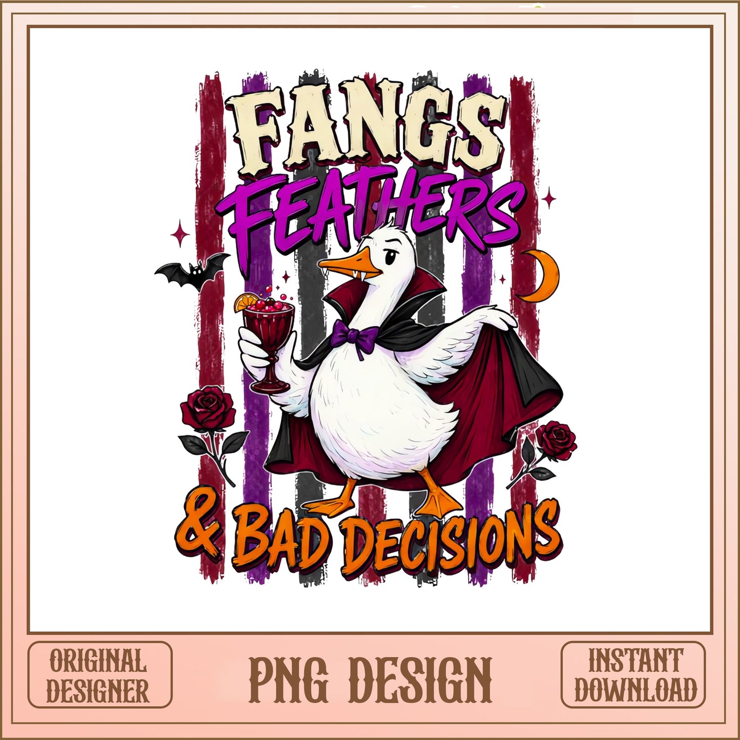 Fangs Feathers And Bad Decisions PNG, Halloween Duck PNG, Vampire Duck PNG