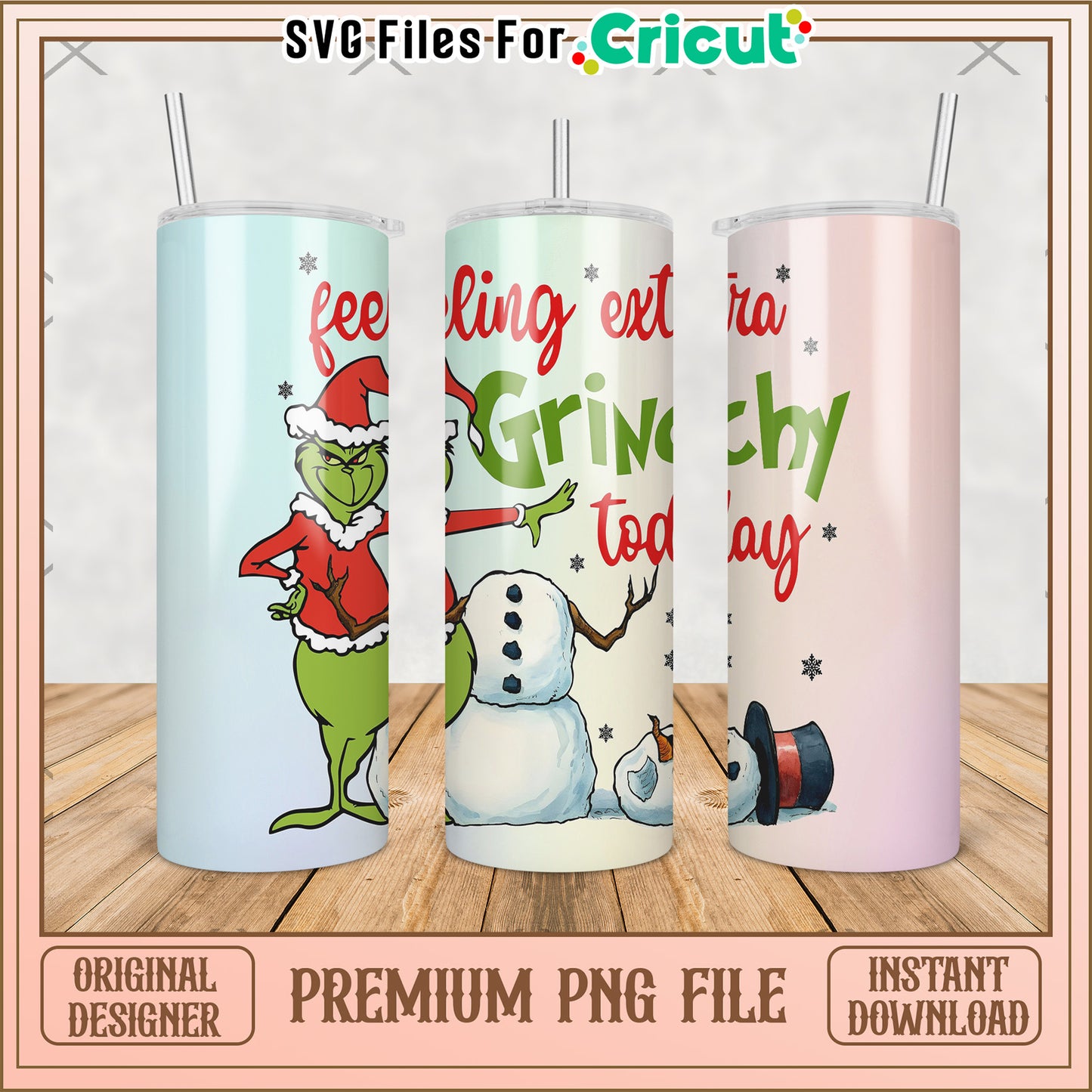 Feeling grinchy today tumbler png, grinch christmas png, christmas tree png