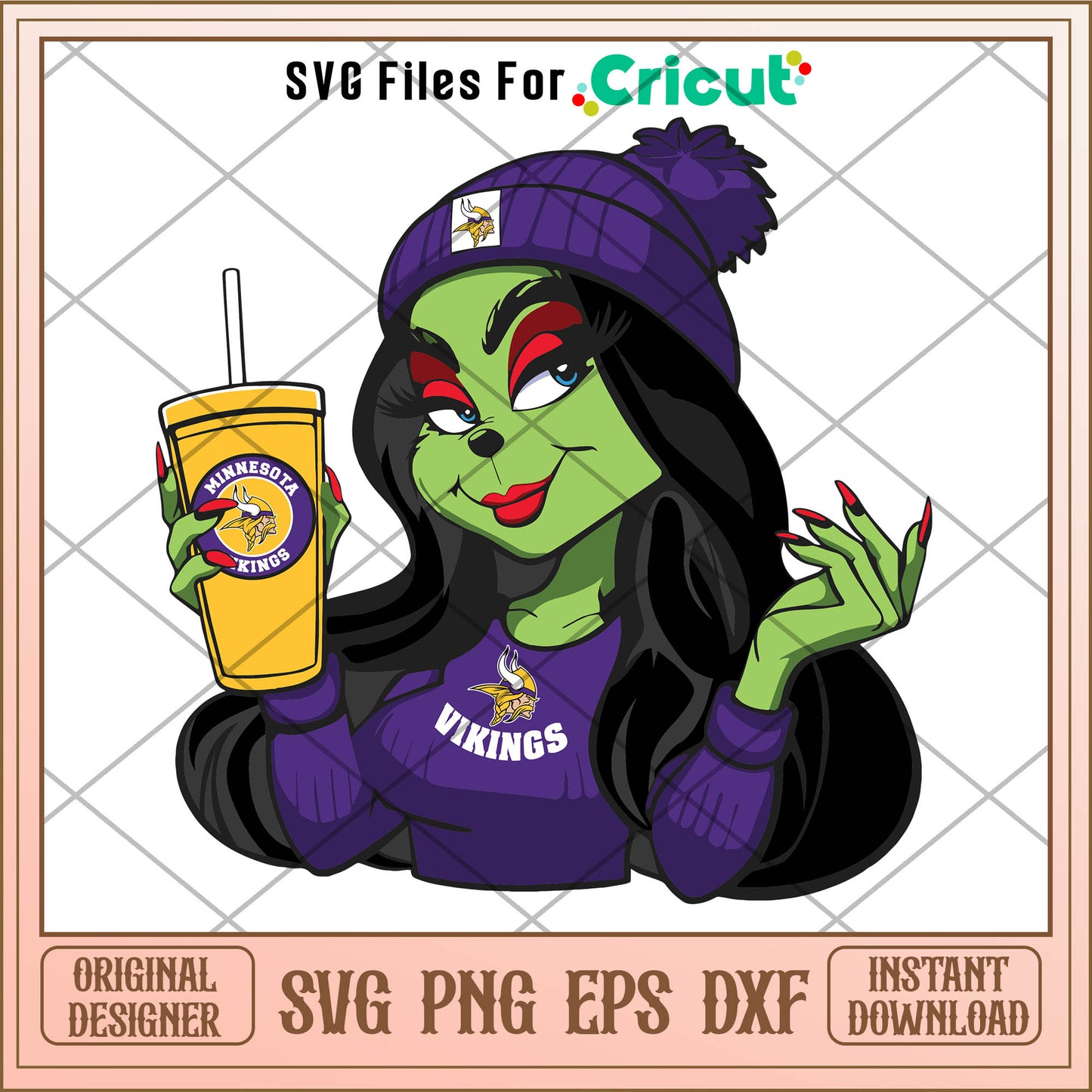 Female grinch minnesota vikings football team svg, grinchy smile svg