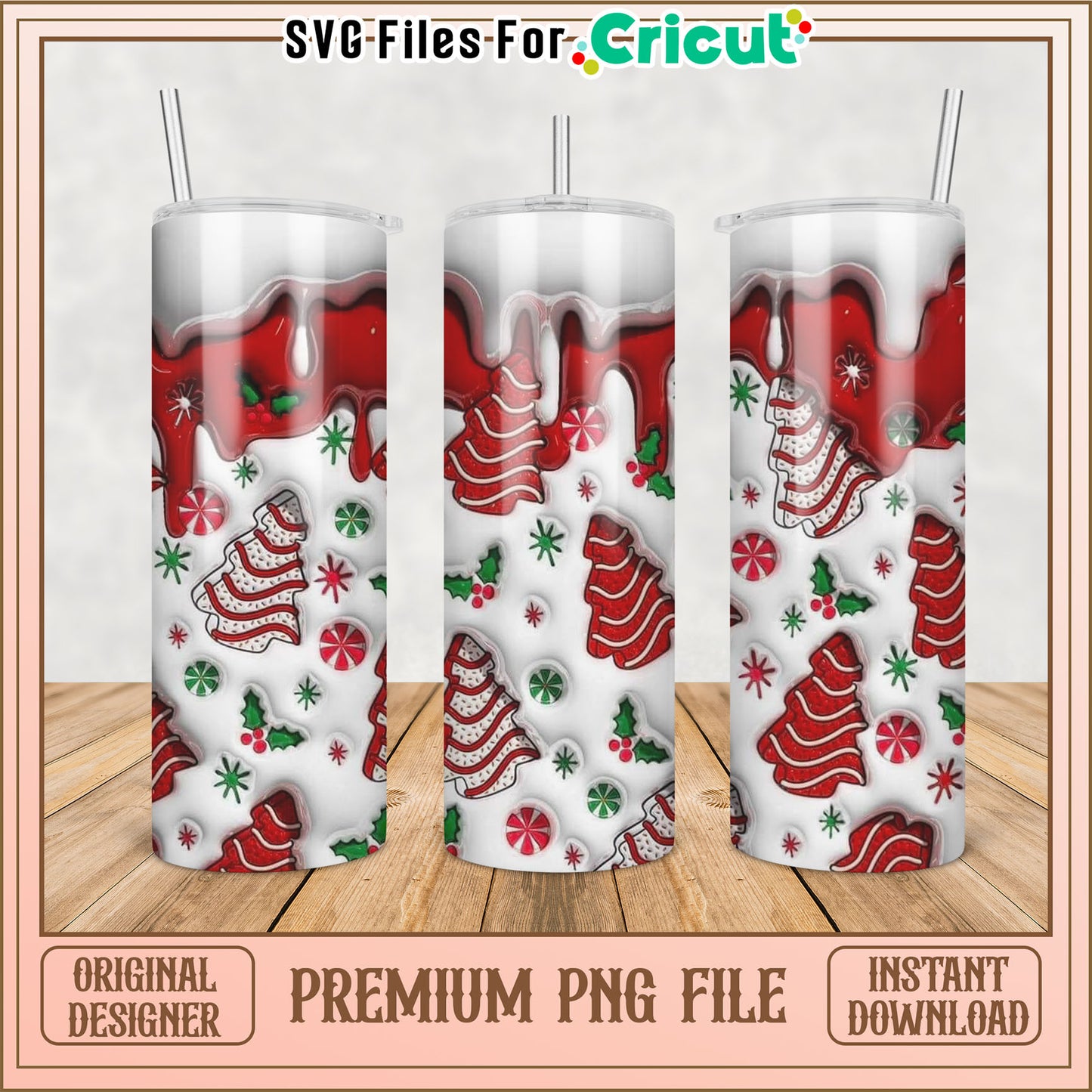 Festive Christmas Tree Tumbler PNG Design for Cricut Projects