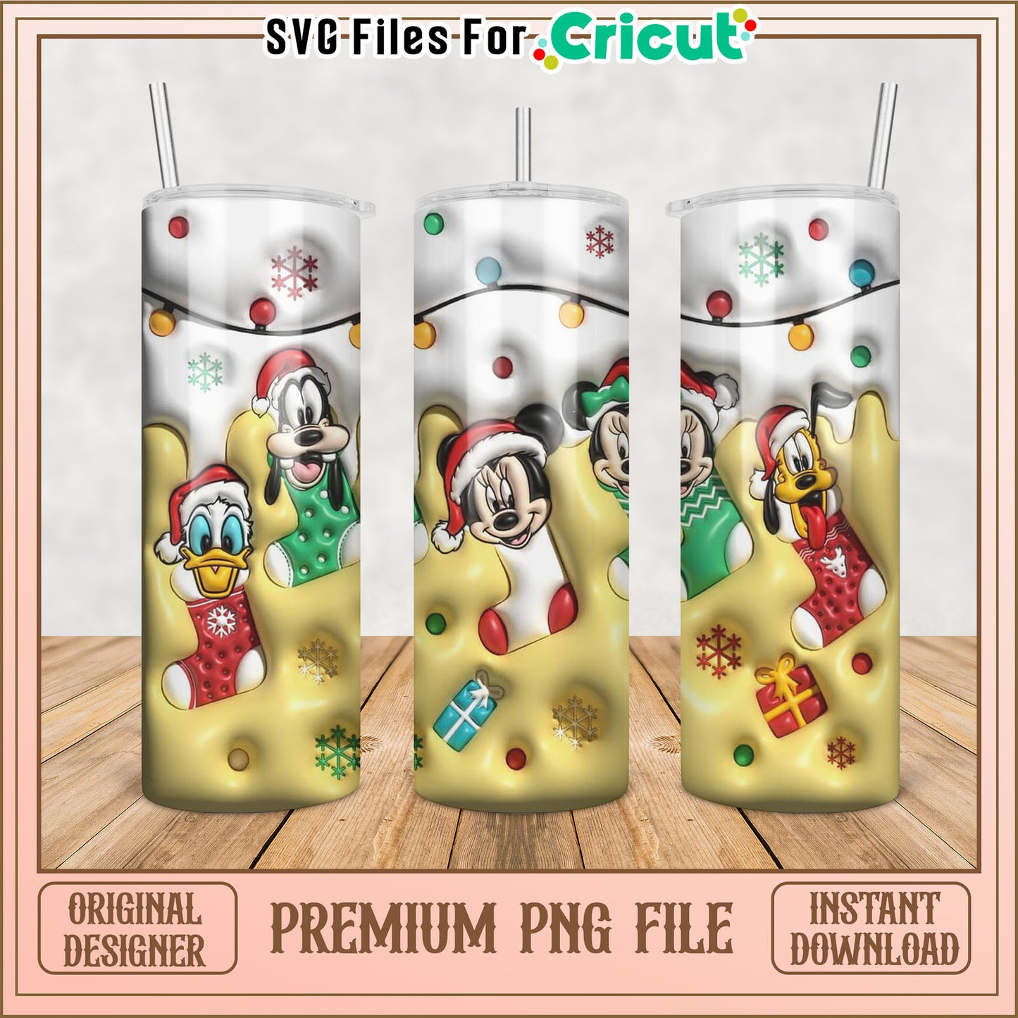 Festive Christmas Tumbler PNG Design with Mickey and Friends