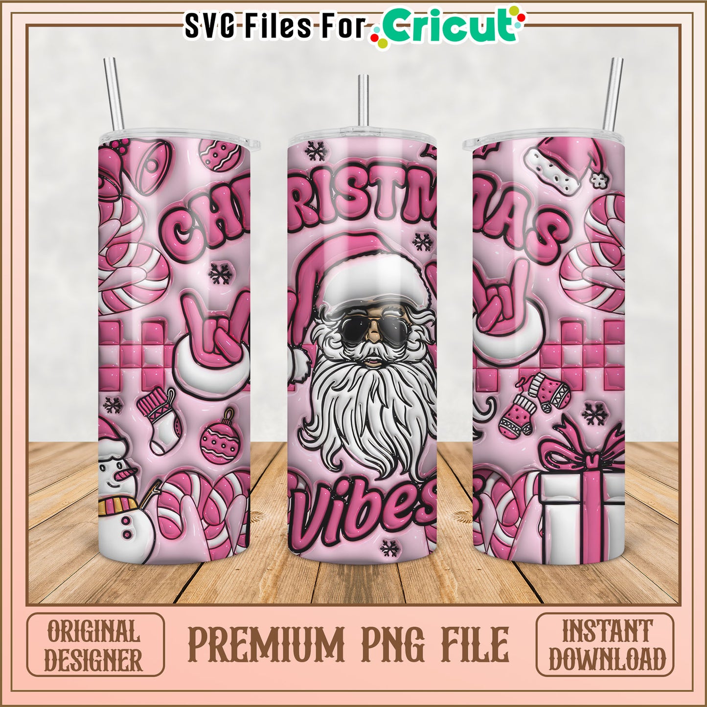 Festive Christmas Vibes Tumbler Design PNG for Cricut Crafting