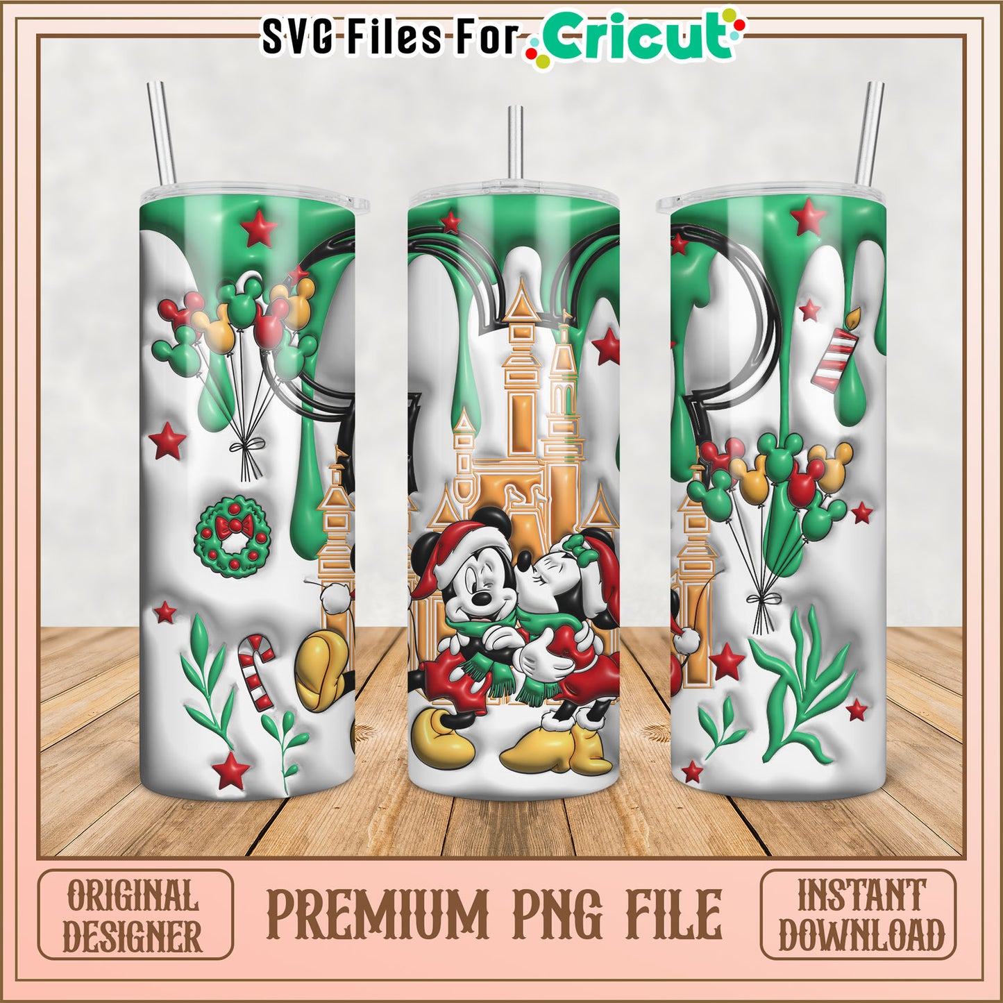 Festive Disney Tumbler PNG Design for Cricut Instant Download