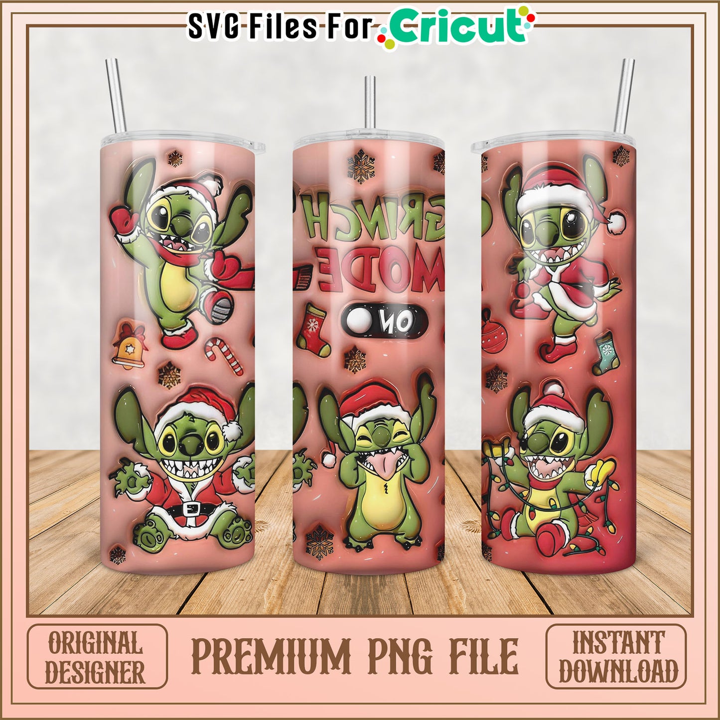 Festive Grinch Inspired Tumbler Design PNG for Cricut Crafting