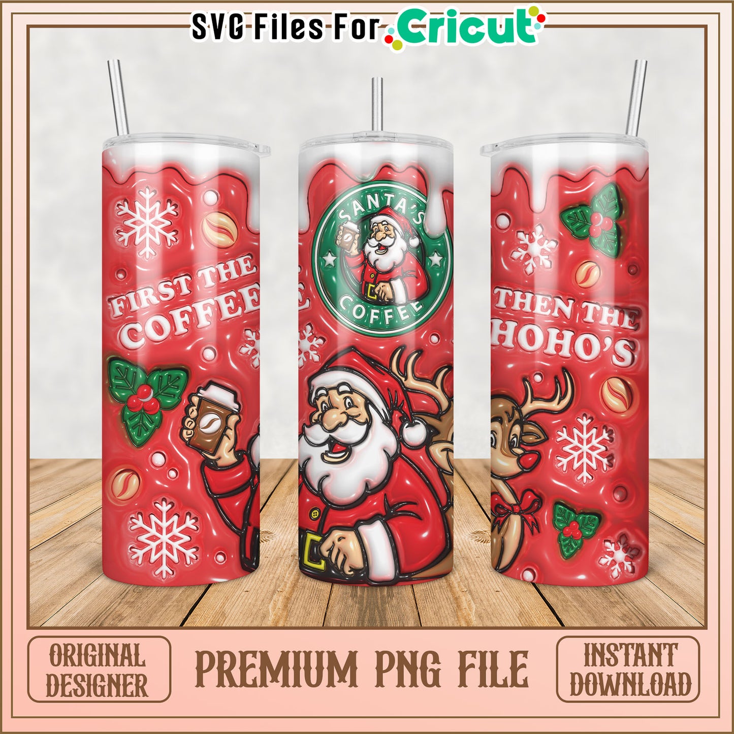 Festive Santa Coffee Tumbler Design PNG for Cricut Users