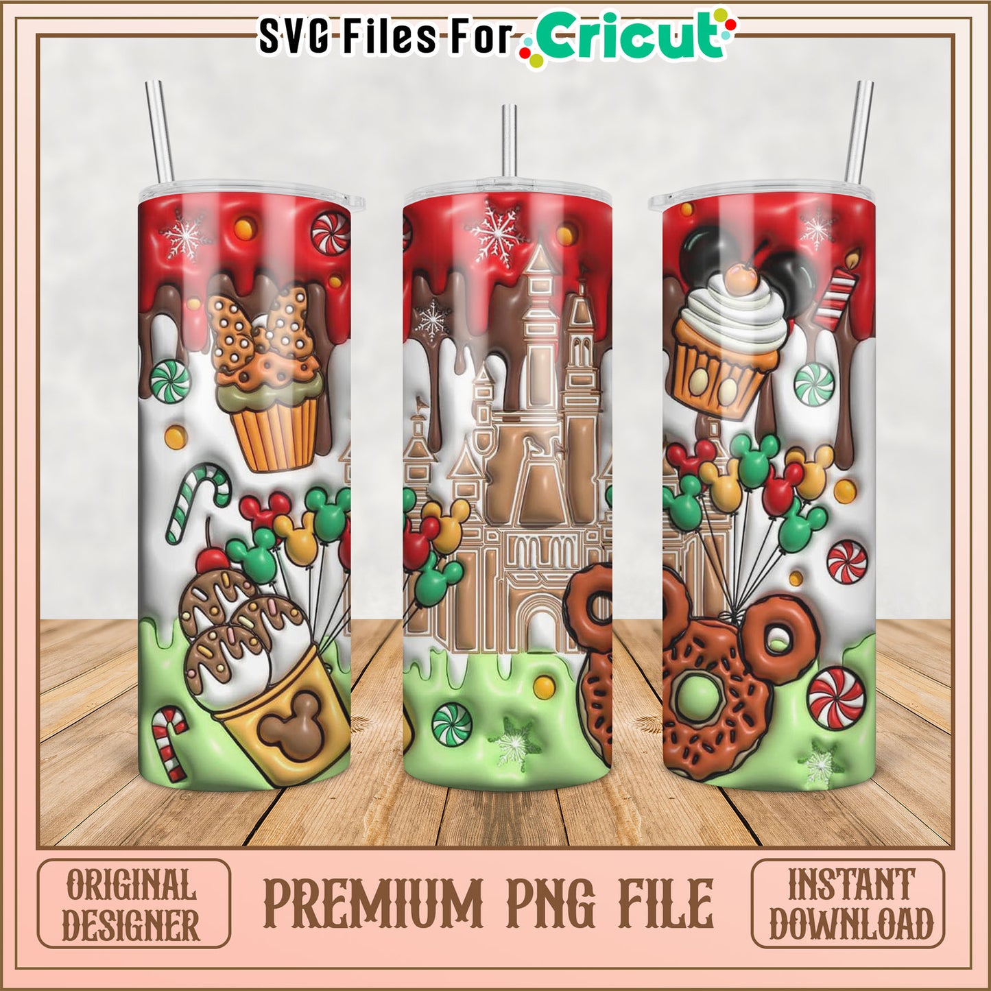 Festive Tumbler Design PNG File for Cricut Crafting Projects