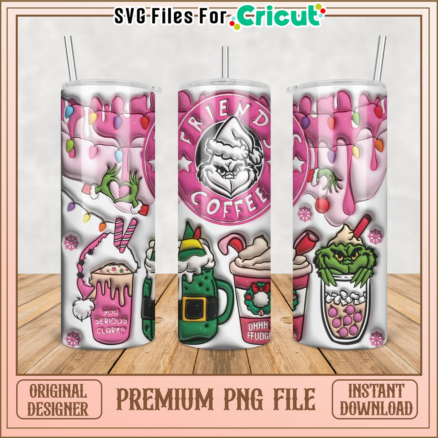 Festive Tumbler Design PNG File for Cricut Holiday Crafts