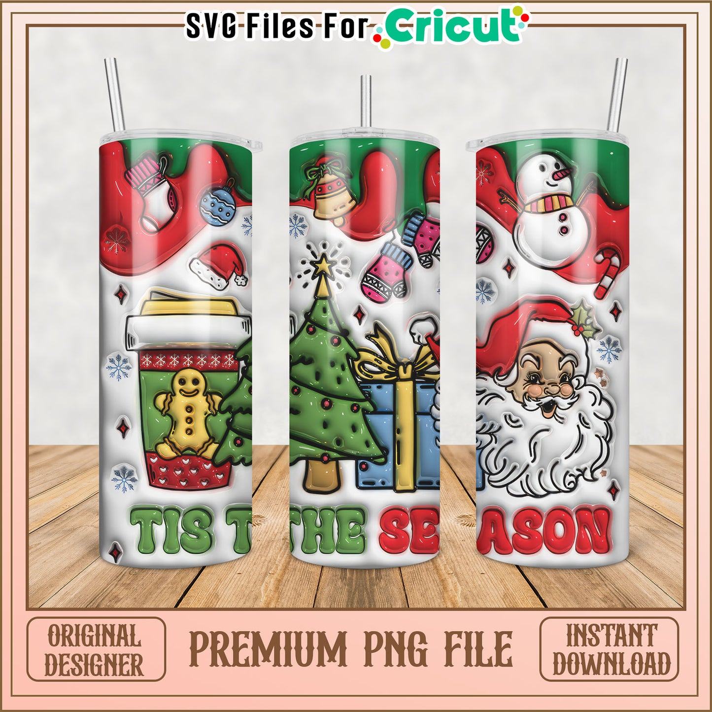 Festive Tumbler Design PNG for Cricut Christmas Crafts Download