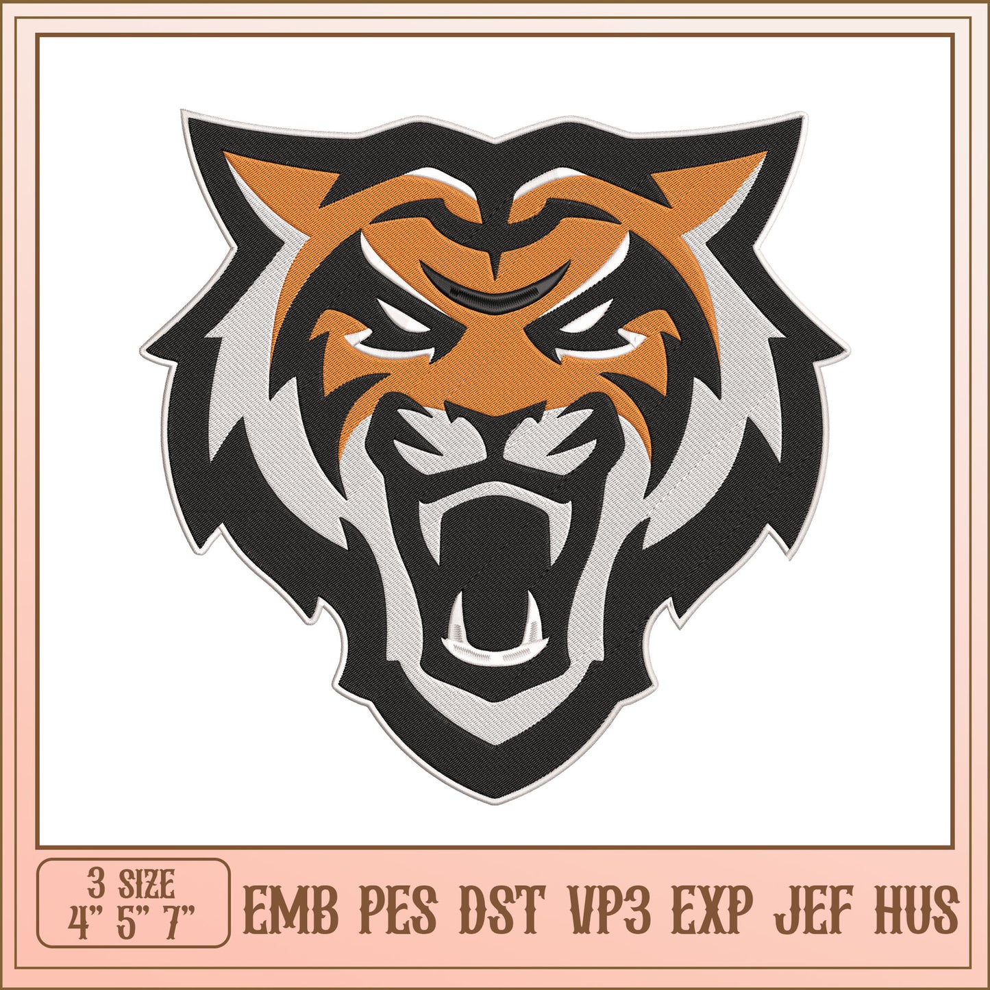 Fierce Tiger Head Embroidery Design in Multiple Formats and Sizes