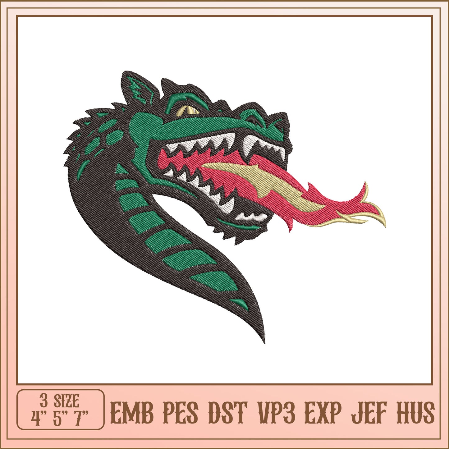 Fiery Dragon Head Embroidery Design