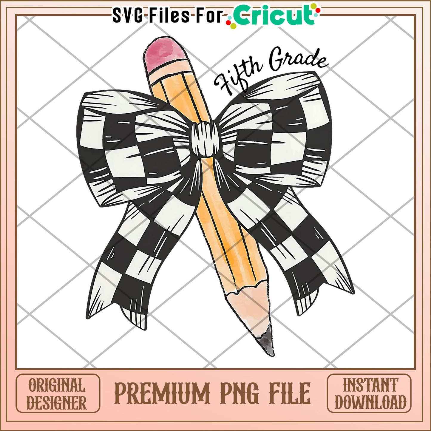 Fifth grade bowtie and pencil design png, cute design png, back to school time png