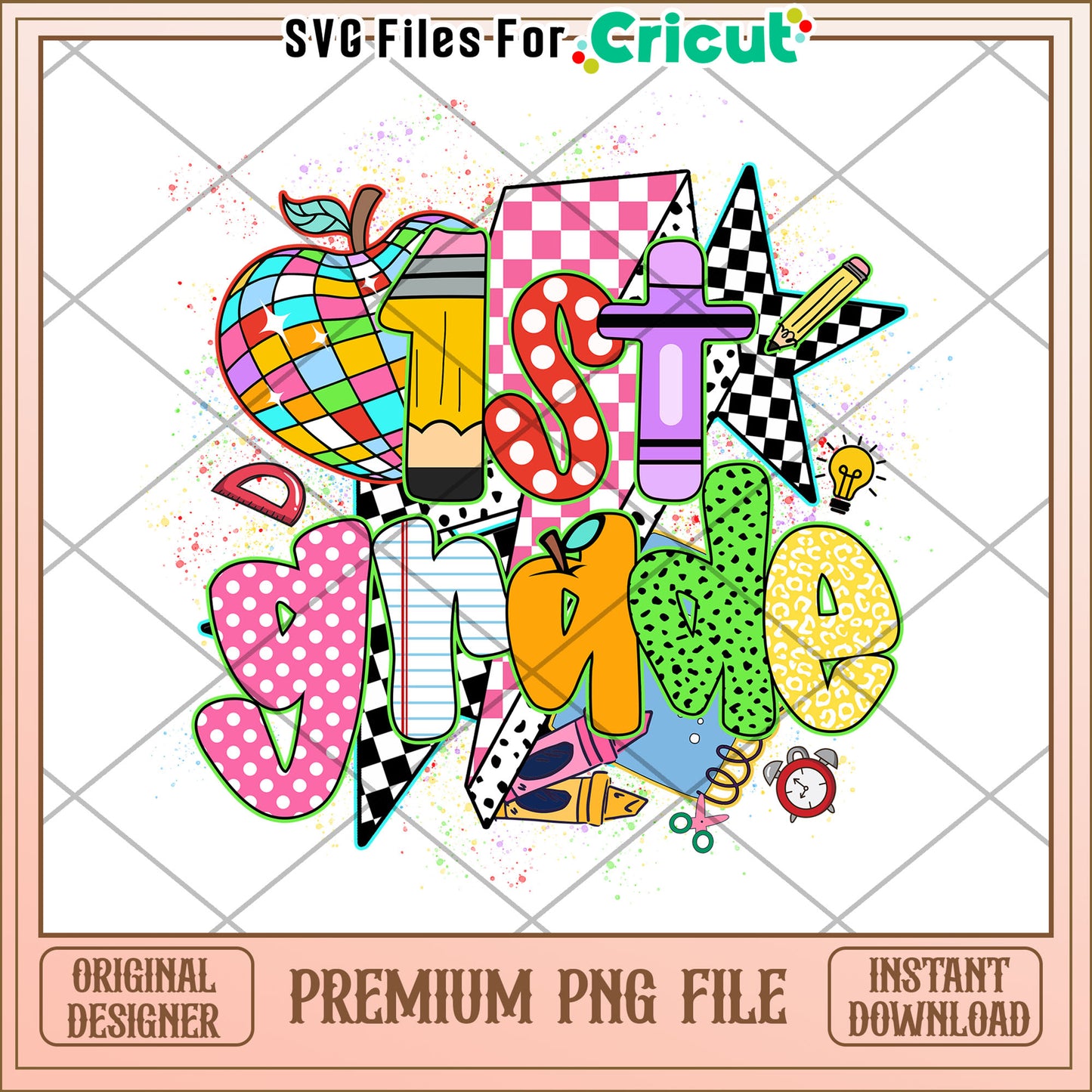 First grade logo design png, back to school quote png, cute student png