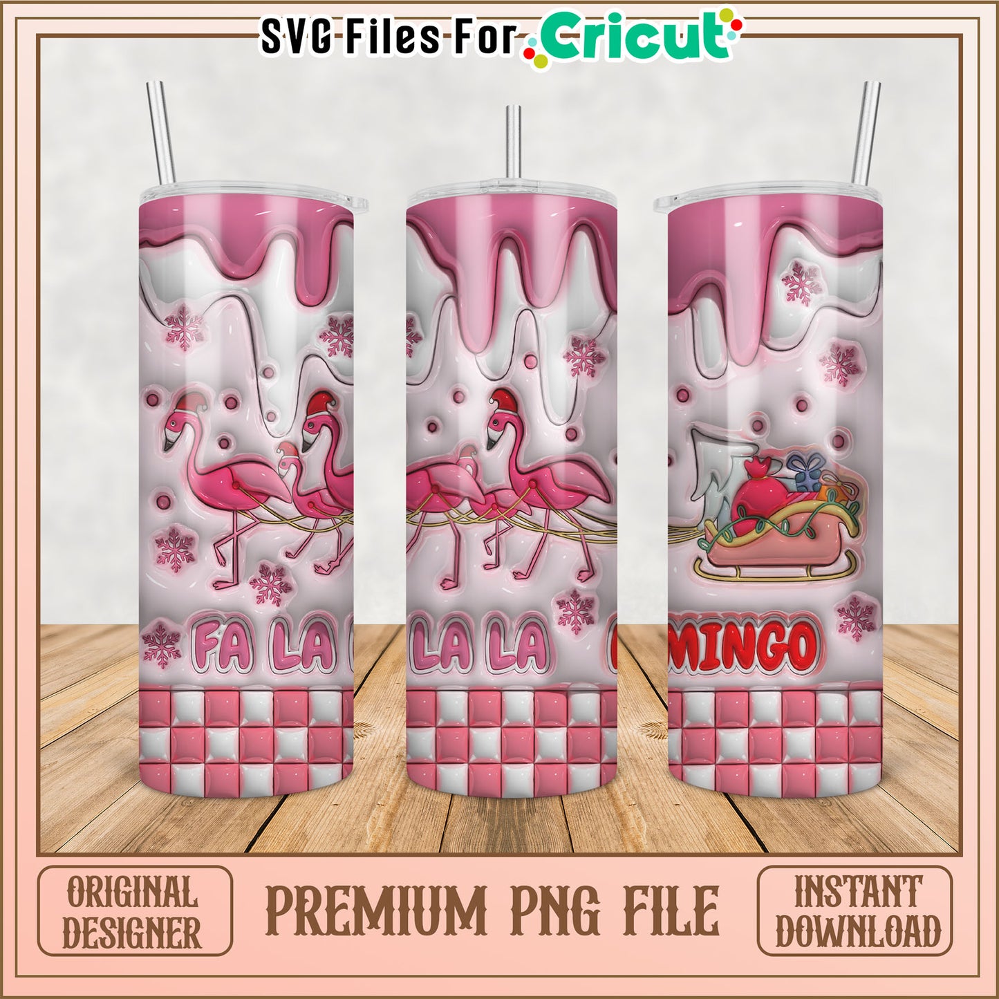 Flamingo Themed Tumbler Design for Christmas PNG File Download
