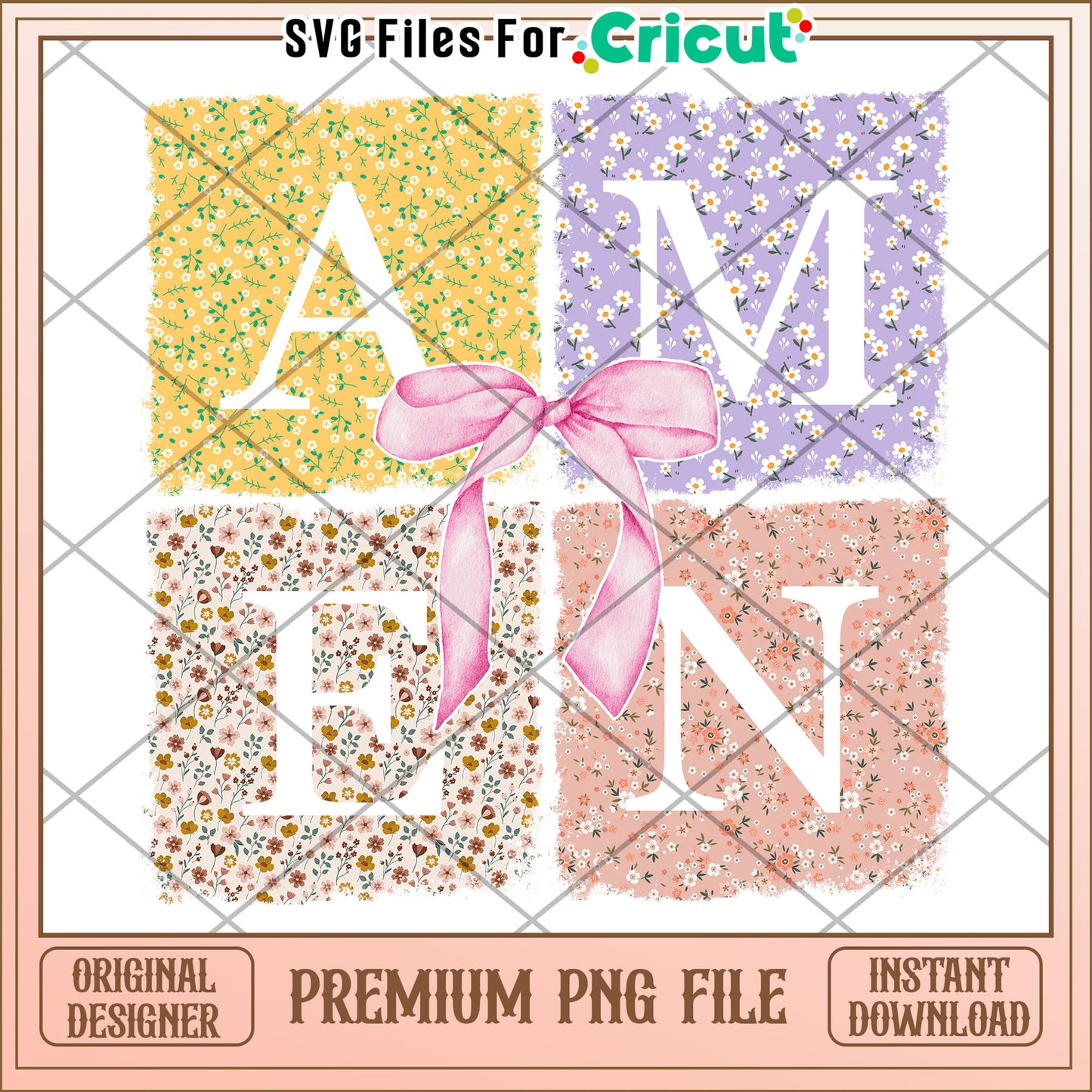 Floral Amen PNG Design, Instant Download