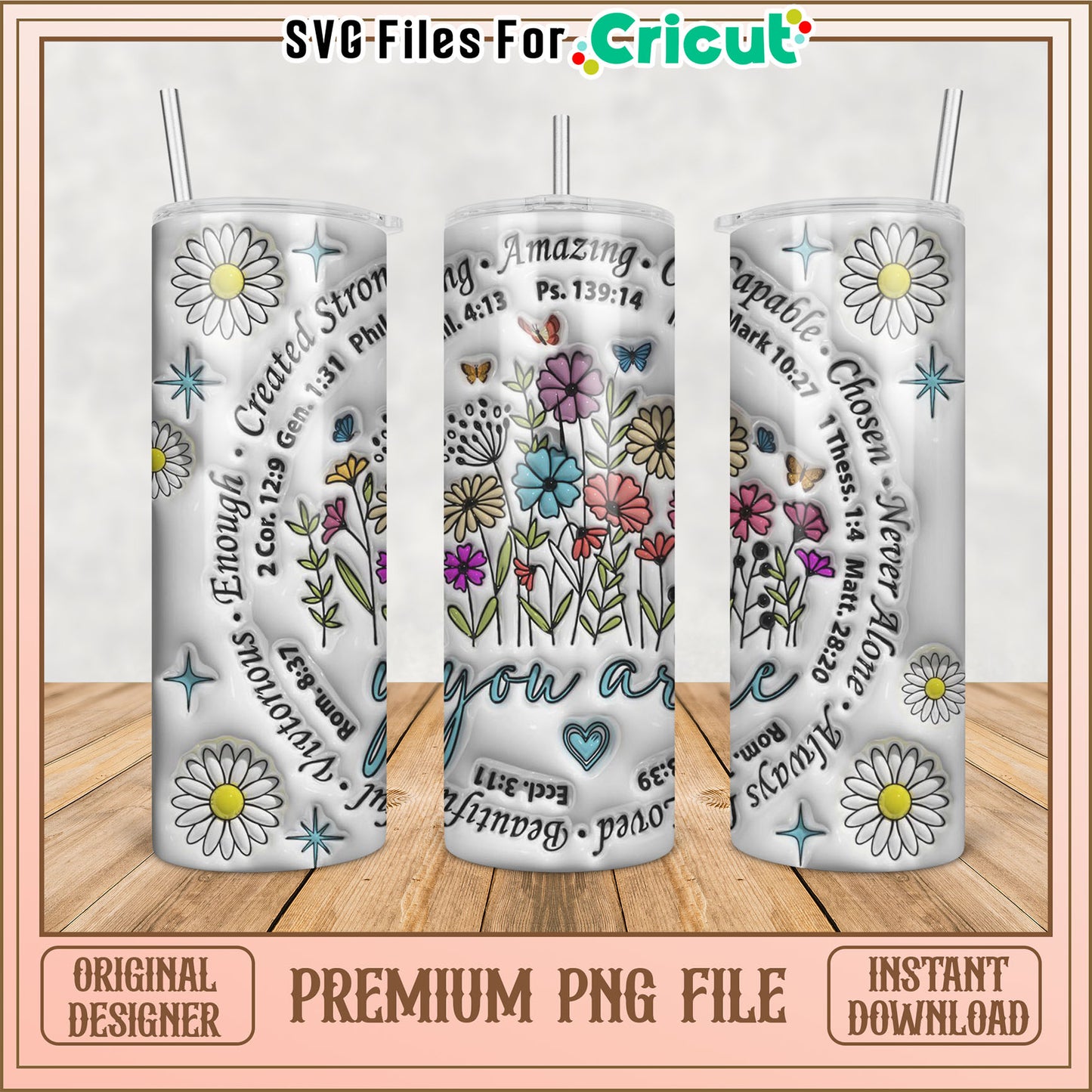 Floral Bible Verse Tumbler PNG