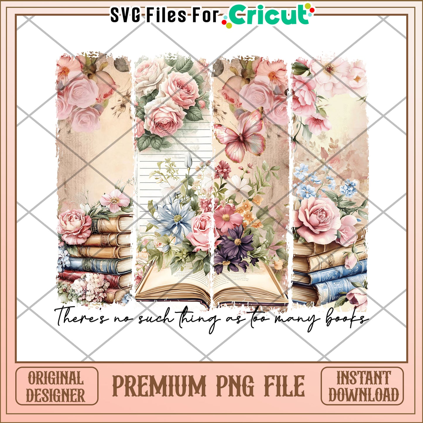 Floral Book Stack PNG Sublimation Design