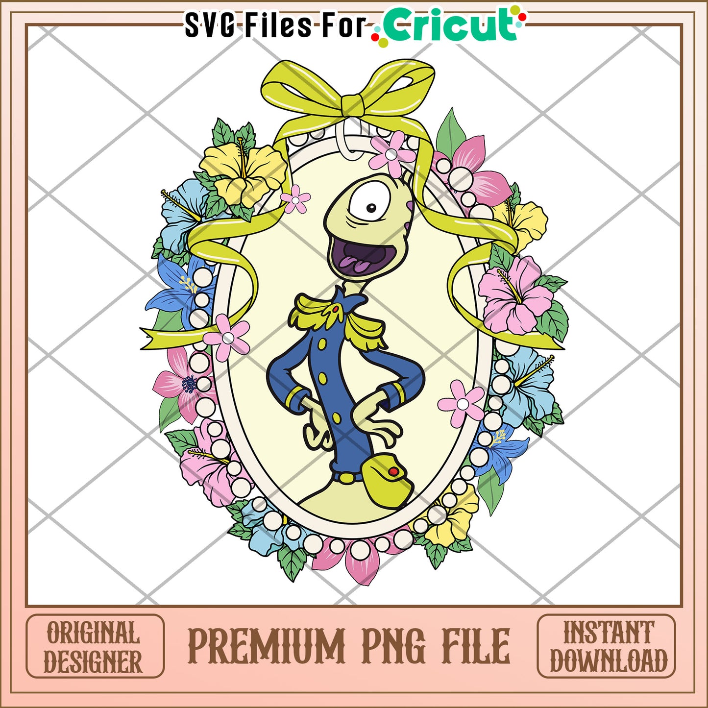 Floral Frame PNG Cute Monster Design