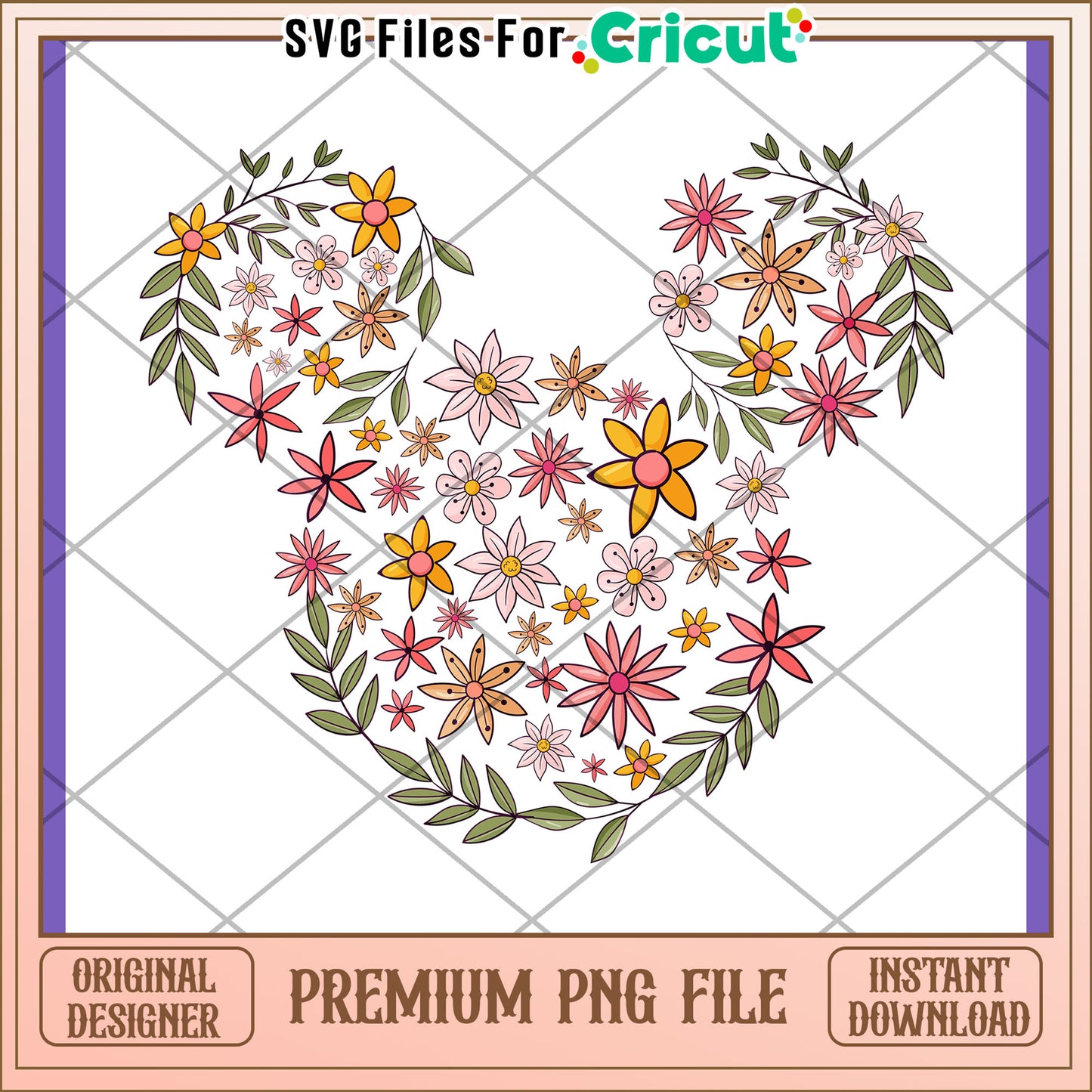 Floral Mickey Mouse PNG Design