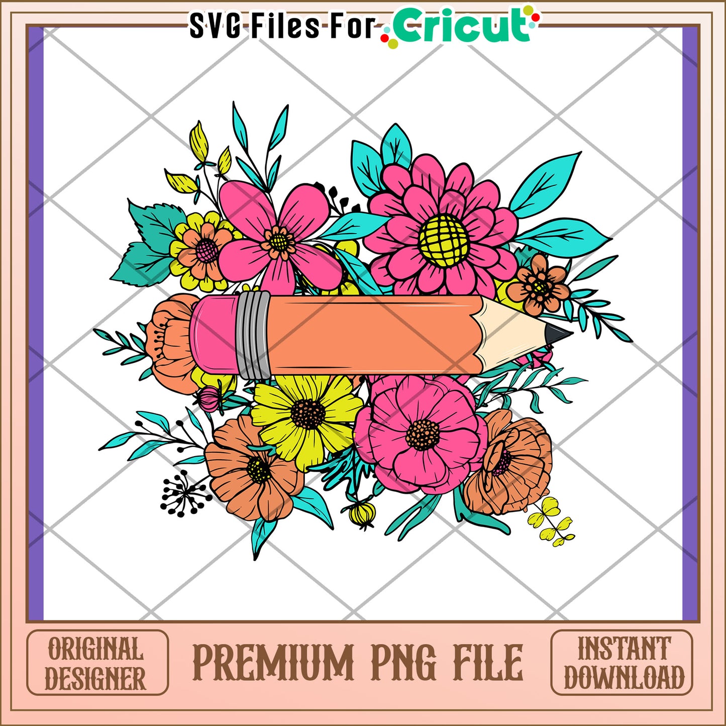 Floral Pencil PNG Design Instant Download