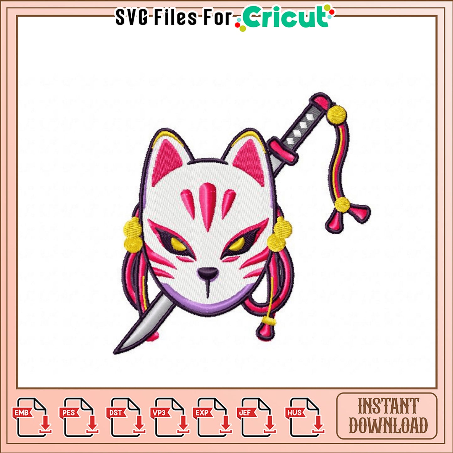 Fox Mask Embroidery Design Instant Download