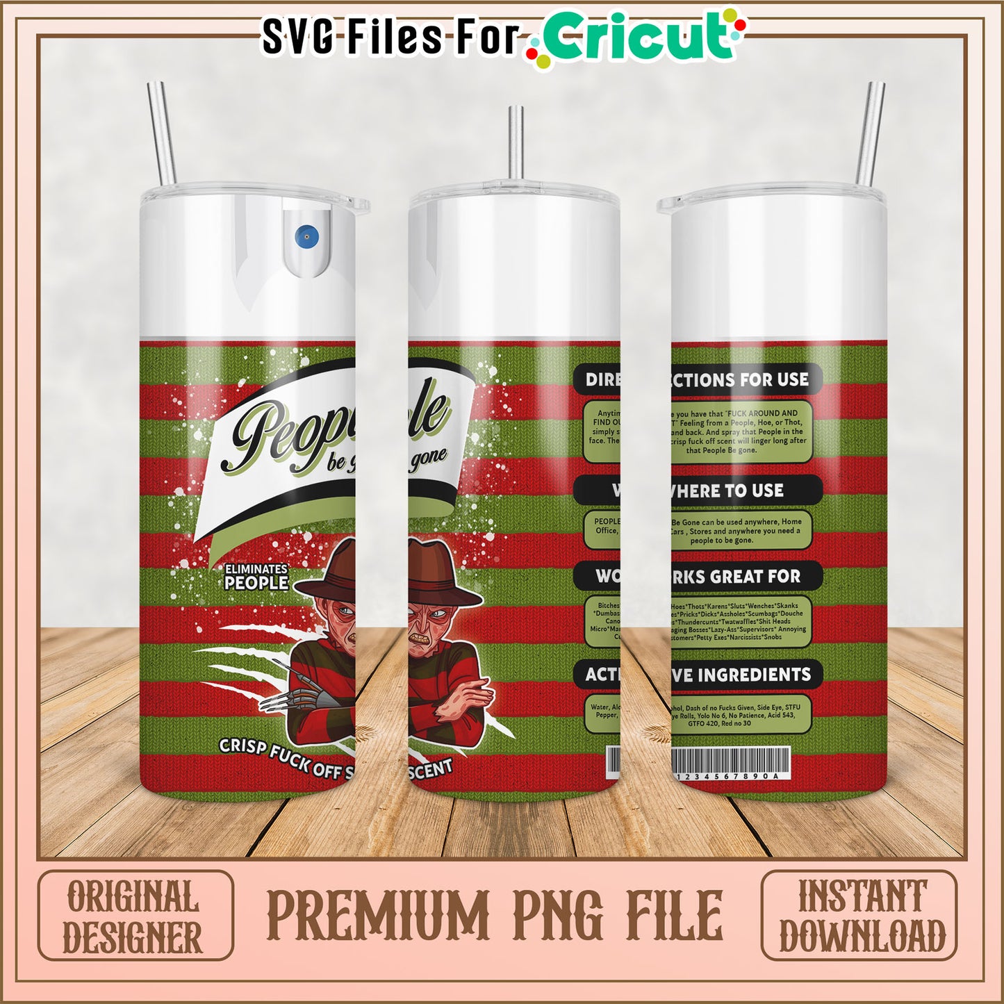 Freddy Krueger Tumbler PNG Design